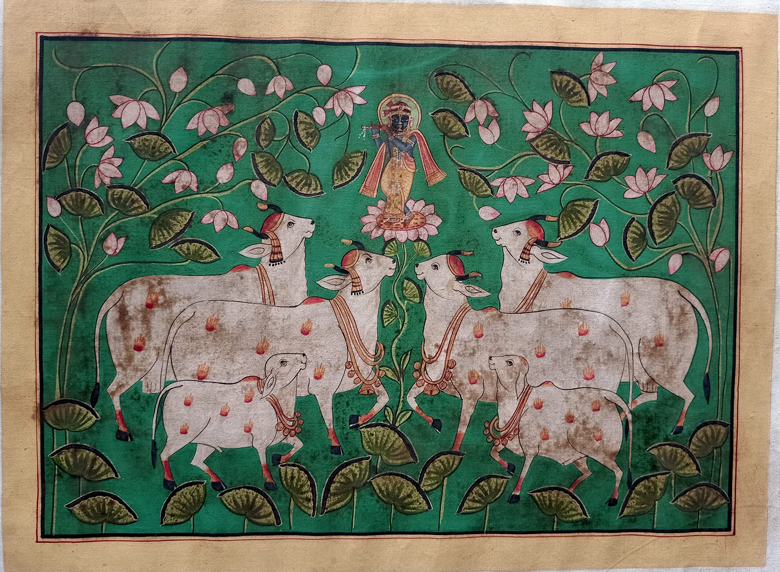 Antique Floral Pichwai Painting on cotton cloth 15 x 20 inches wall hanging wall decor home decor art