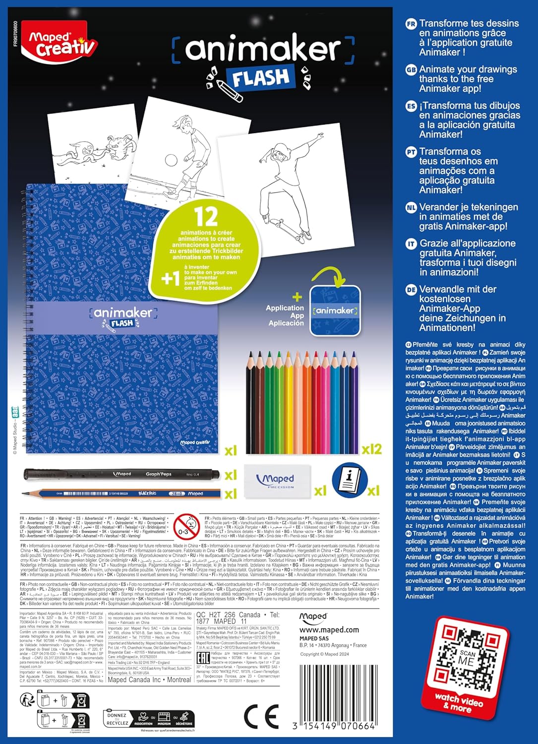 Maped Creativ Animaker Flash Action Cartoon Creation Complete Set with Colouring Book + Pencils and Supplies Instructions and Animaker App Access for Ages 6 and Above