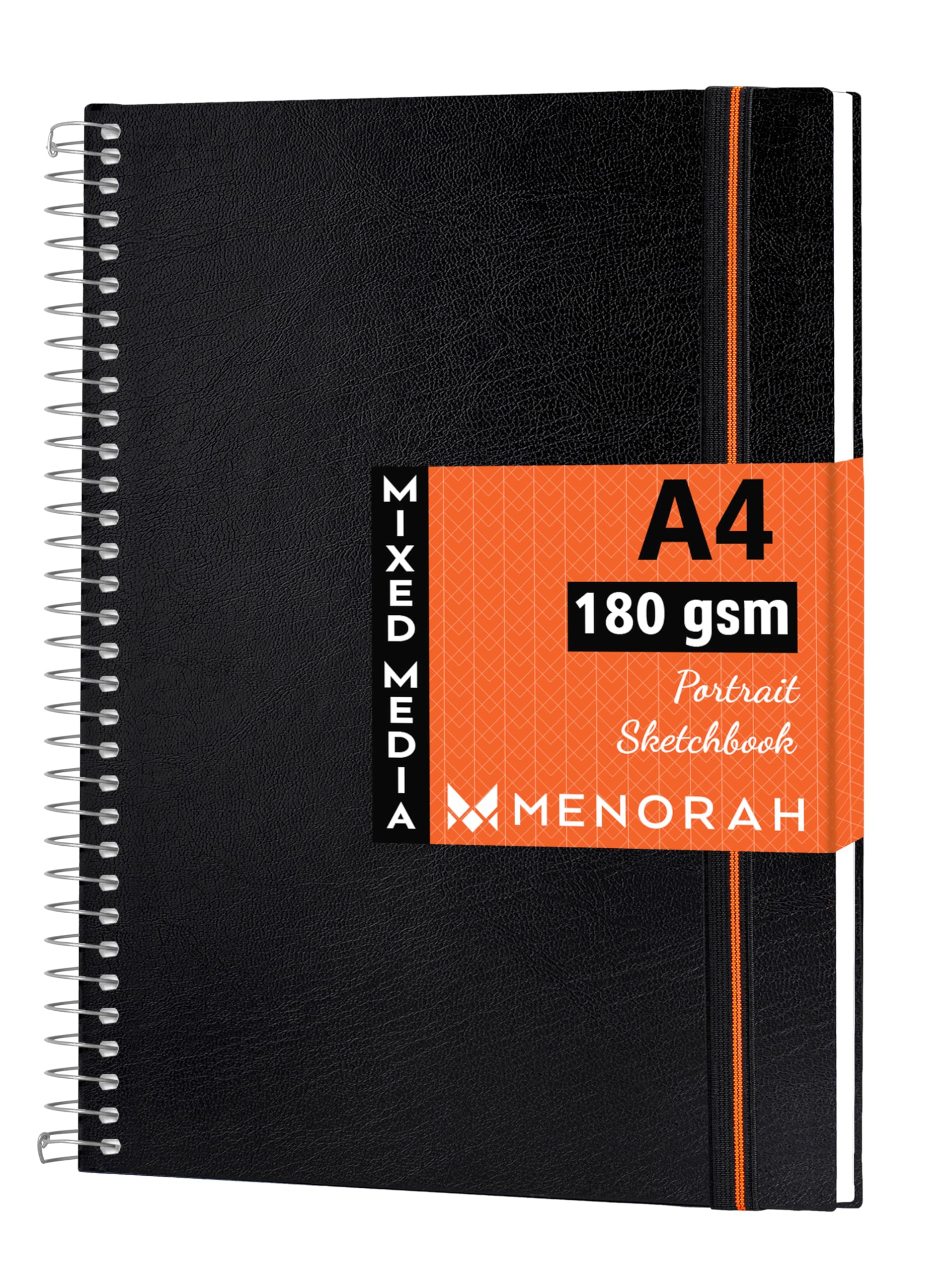 MENORAH Paper A4 Sketchbooks for Artists - 180 GSM (100 Pages/50 Sheets) - Hard Spiral Bound, Drawing Book, Size (29.7 Cm X 21.0 Cm) - Solid Metal Spiral- Portrait(Black, Watercolor)