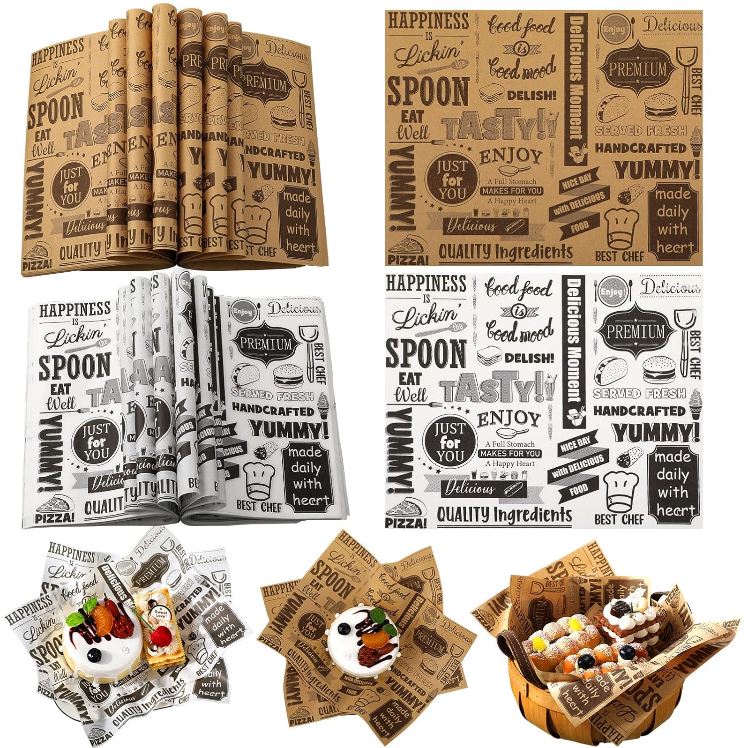 600 Pcs Deli Wax Paper Sheets for Food Grease Resistant Tray Basket Liners White Newsprint Paper Square Hot Dog Wrappers Greaseproof Deli Wrapping Sheets for Outdoor Picnic, Churches, Home Party