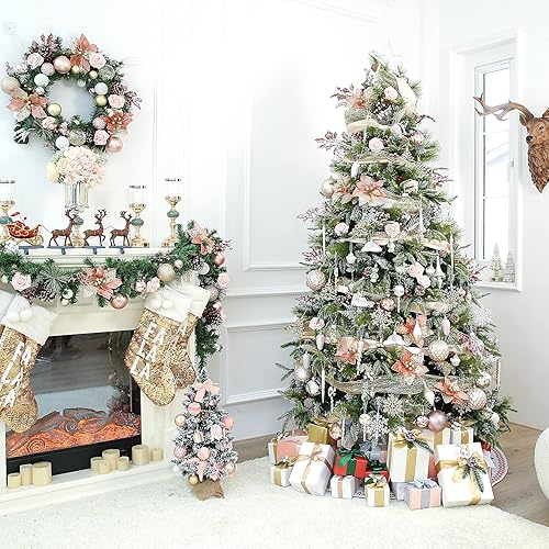 Miniatura 8 de WBHome Juego de adornos de bola de Navidad de 36 quilates, 2.36 pulgadas, oro rosa, decoraciones de Navidad inastillables para árbol de Navidad,