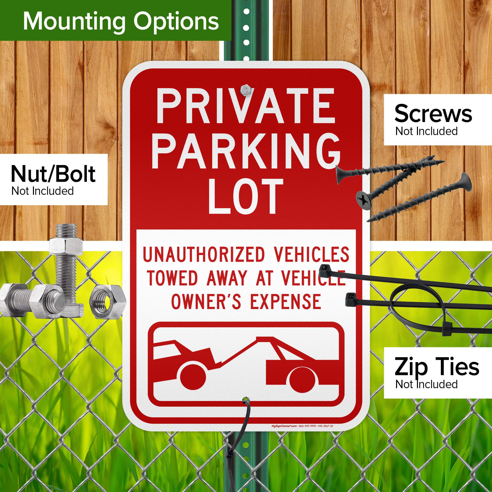 Cartello "Private Parking Lot, Unauthorized Vehicles Towed Away At Verhicles Owner's Expense", 30,5 x 45,7 cm, 3 m EGP riflettente, antiruggine, in alluminio .063, resistente allo sbiadimento