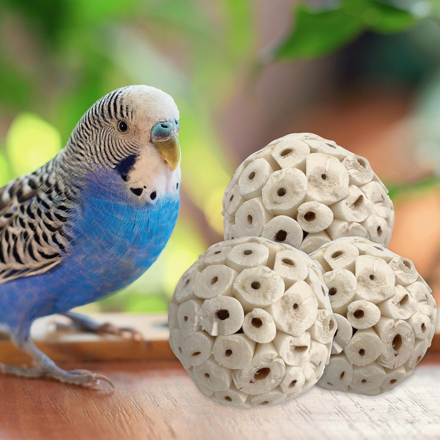 5106 Small Sola Bird Balls Pk12 - Handmade wooden bird foot toys, Formed from air dried pieces of sola wood, Lightweight, Easily breaks apart, Shredding fun, Great for small and med size birds