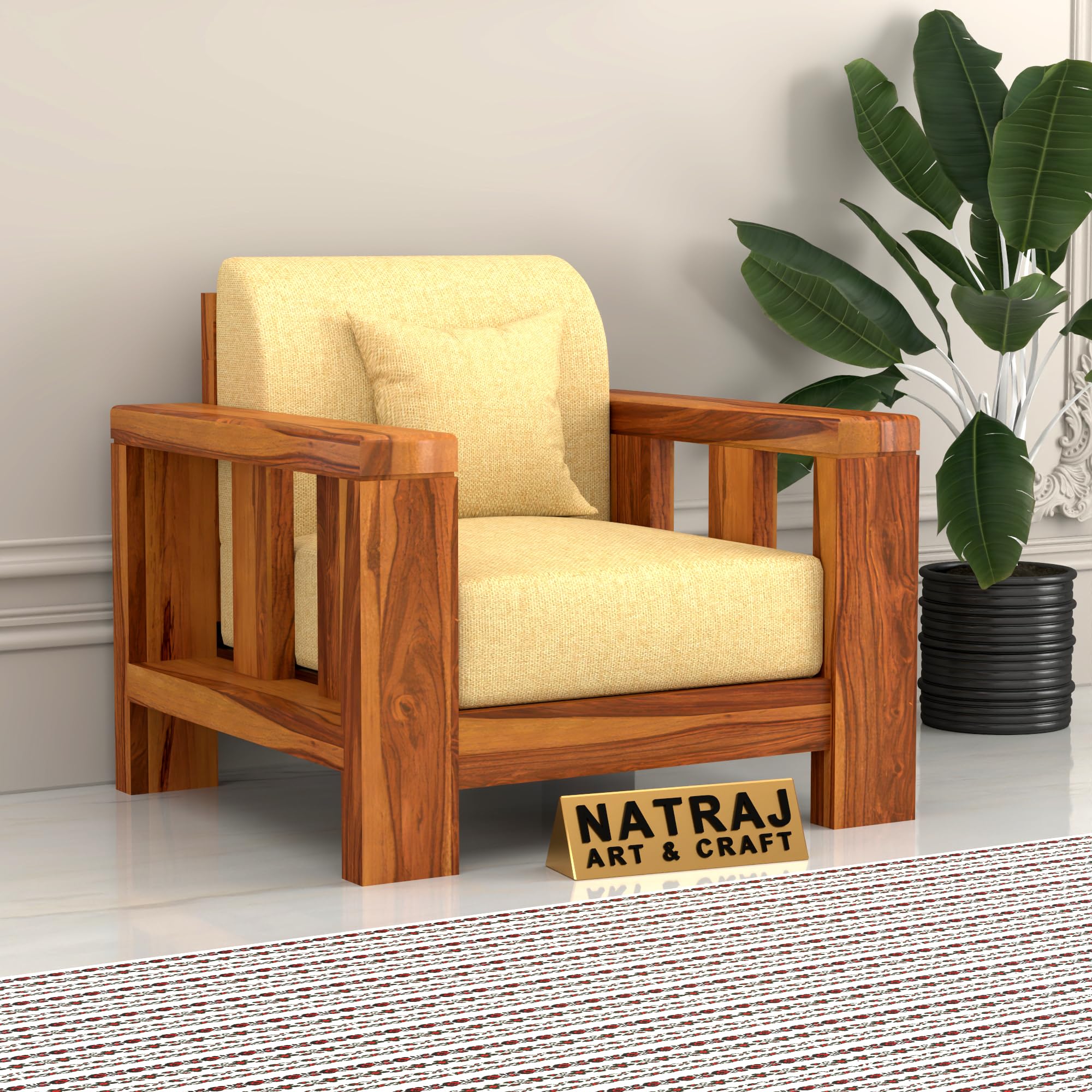 NATRAJ ART & CRAFT Sheesham Wooden 1 Seater Sofa for Living Room | Solid Wood Sofa | Rosewood Sofa Set for Home & Office | Lounge (Natural)