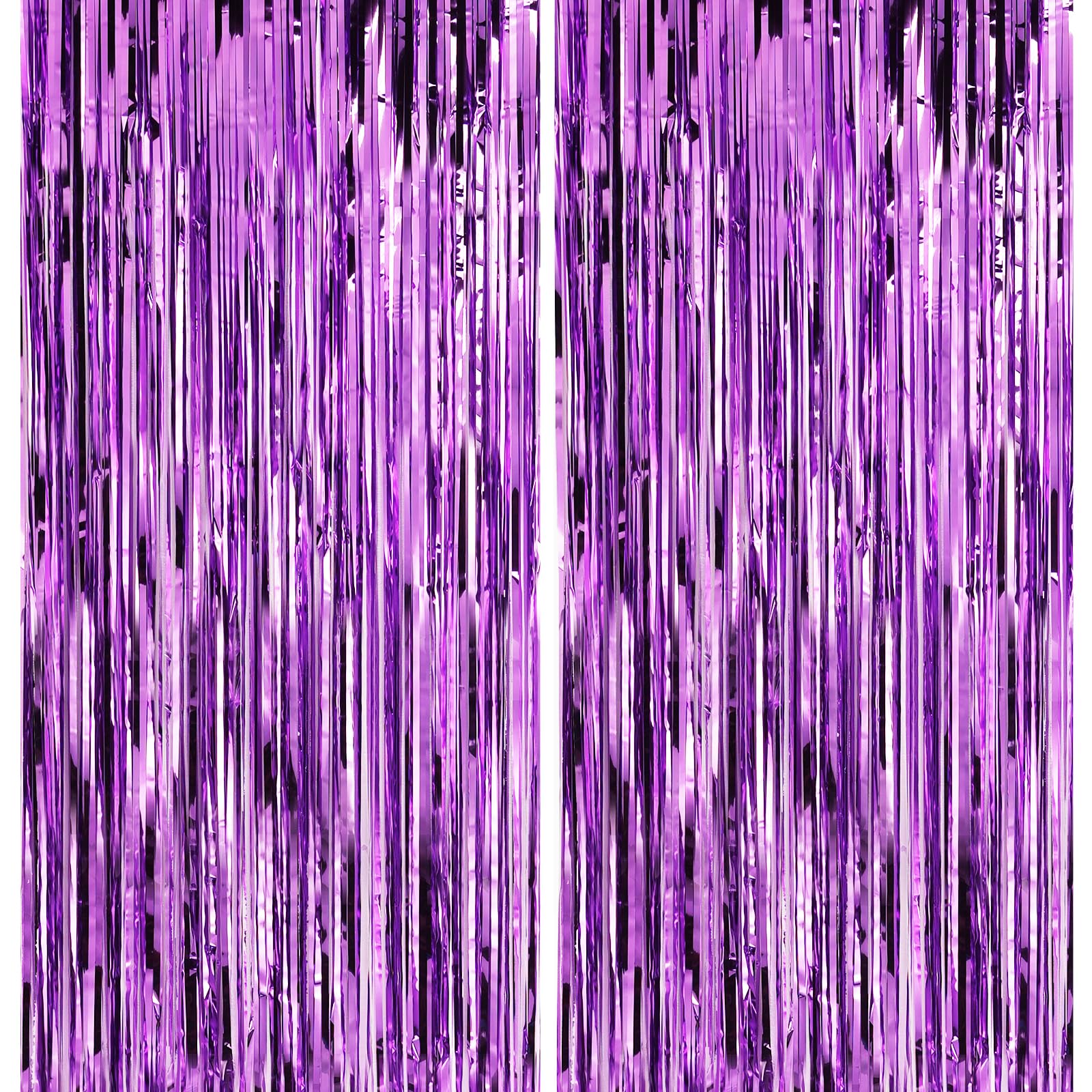 Crosize 2 Pack 3.3 x 9.9 ft Foil Fringe Streamer Backdrop, Purple | Halloween Decorations, for Birthday Wedding Bachelorette Party Decors, Door Streamers, Photo Booth Backdrops