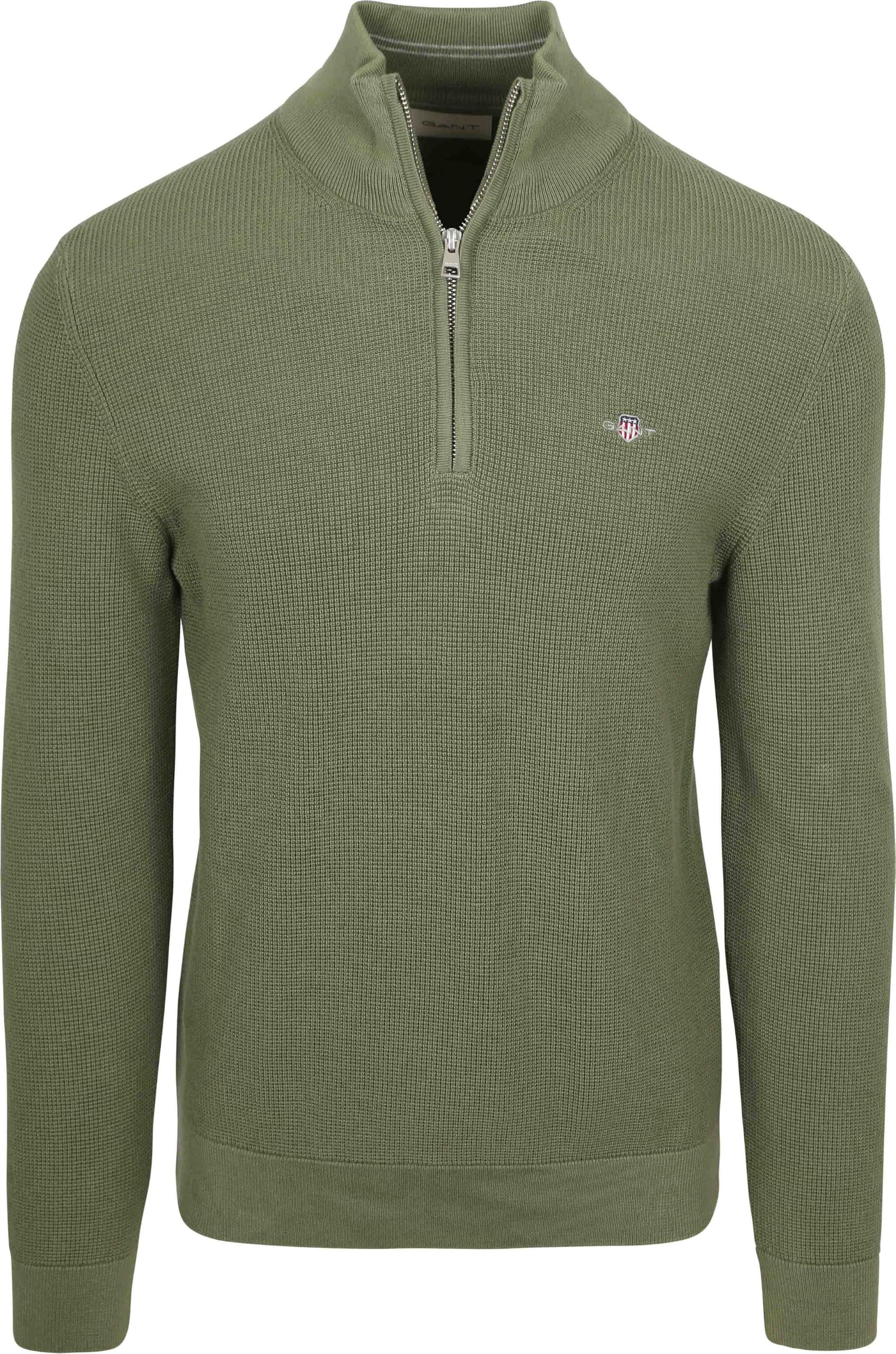 Gant Men's Dry Herb Green Micro Textured Cotton Half Zip