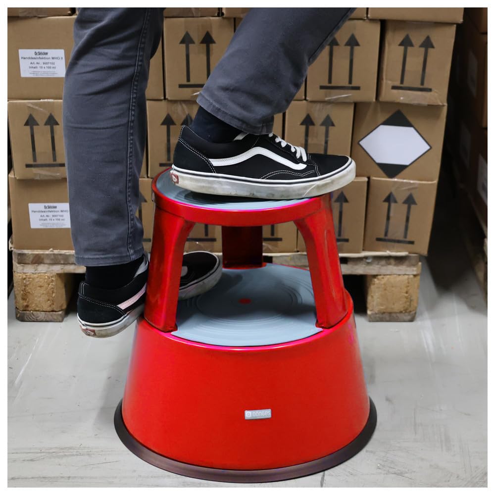 Dönges Tabouret à roulettes, en métal, capacité de charge jusqu'à 150 kg, certifié TÜV & GS pour bureau, commerce et maison, pied d'éléphant, rouge