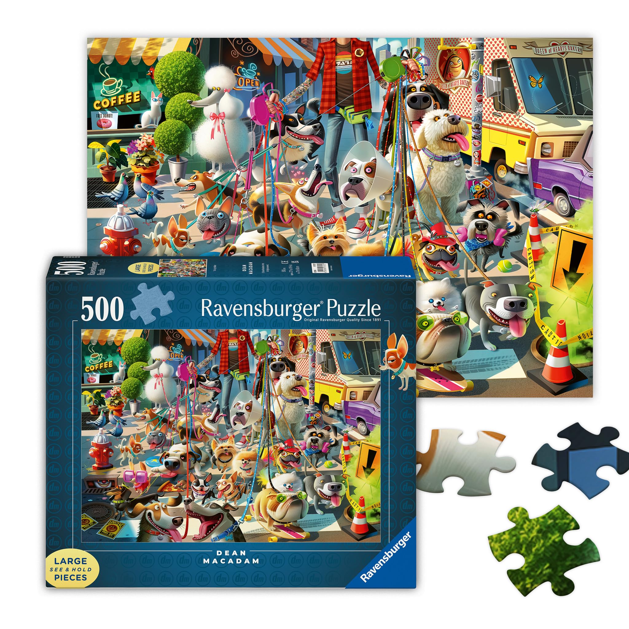 The Dog Walker - 500 Piece Large Format Jigsaw Puzzle - Vibrant, Bold Colors - Laugh Inducing Details - Overworked Dog Walker - Premium Quality - Puzzles for Adults