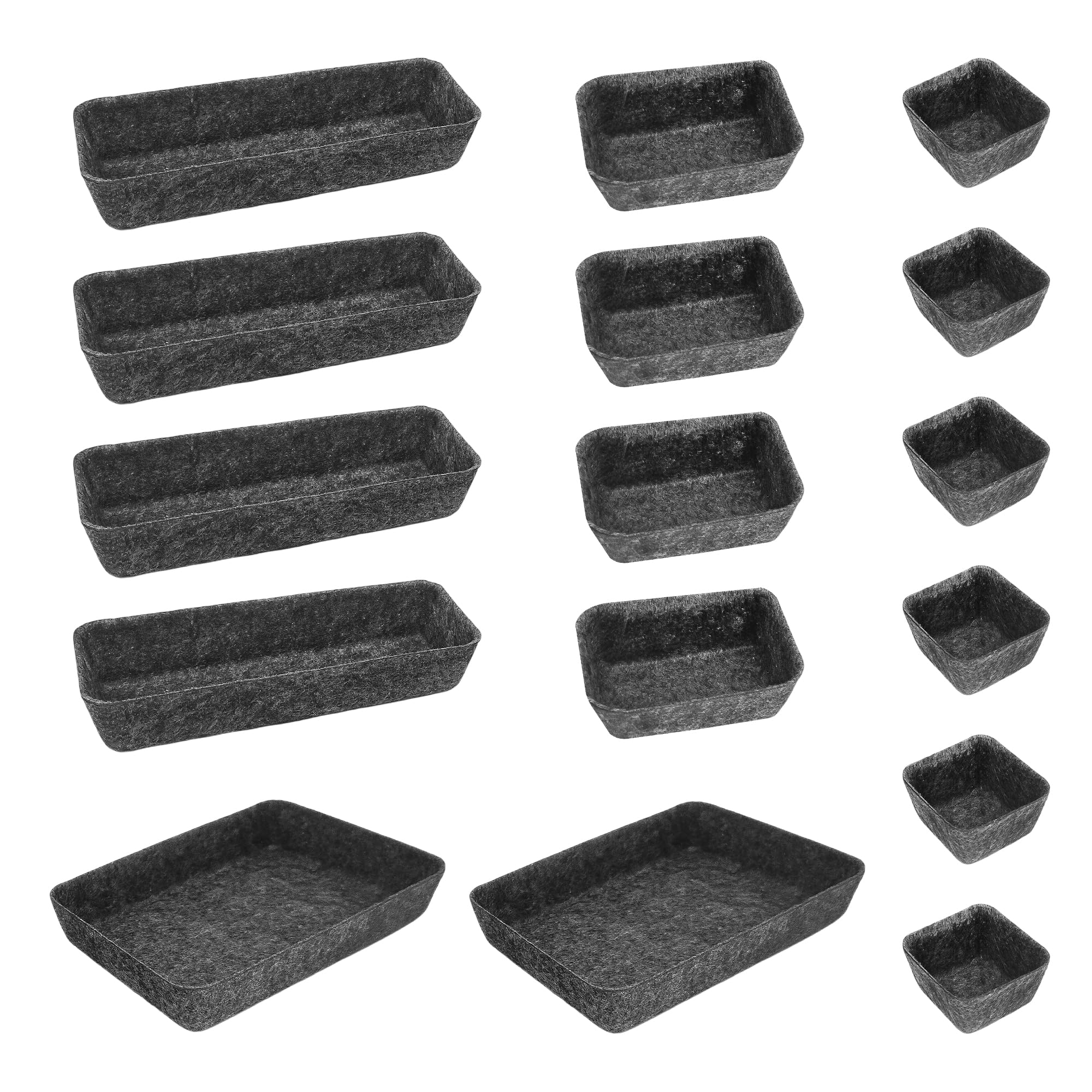 Cbilzxer Praktisches Schubladen Organizer Filz,16er-Set, Waschbare Filz Organizer für Schminktisch für Selbst gestalten der Schubladen (16er-Set Dunkelgrau)