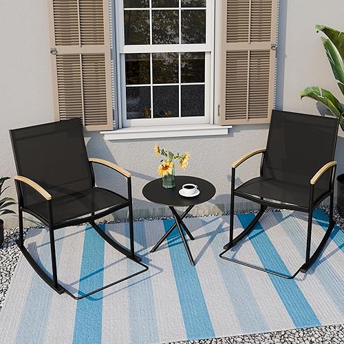 SUNLEI Juego de 3 piezas para patio bistró, sillas de ratán para exteriores y muebles de mimbre negro, dos sillas con mesa de centro de cristal (no SUNLEI Juego de 3 piezas para patio bistró, sillas de ratán para exteriores y muebles de mimbre negro, dos sillas con mesa de centro de cristal (no