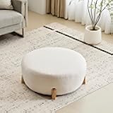 Tatia Modern Boucle Upholstered Ottoman Coffee Table, Multi-Functional Sofa Footrest with Wooden Frame, Extra Seating for Living Room, Bedroom, Entryway, White+Natural