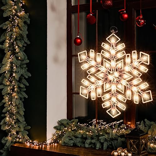 Miniatura 3 de XMASLAND Decoración de luces de silueta de ventana de Navidad de 15 pulgadas, escultura de Navidad de 50 litros, incluyendo 1 copo de nieve