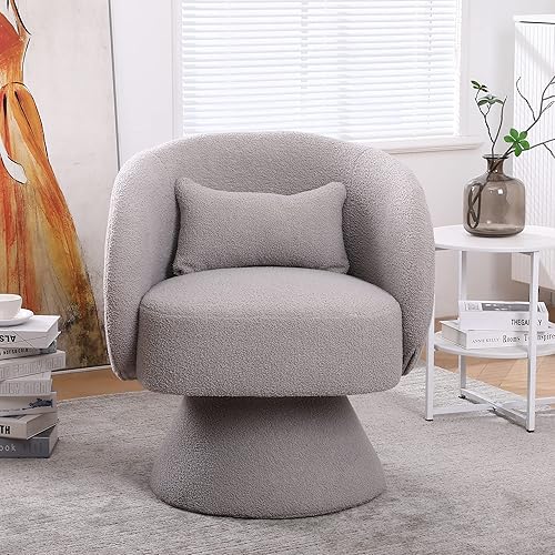 Miniatura 5 de Goujxcy Sillón giratorio con diseño de barril redondo de terciopelo, cómodo sillón con sillas giratorias de 360 para sala de estar, dormitorio, sala