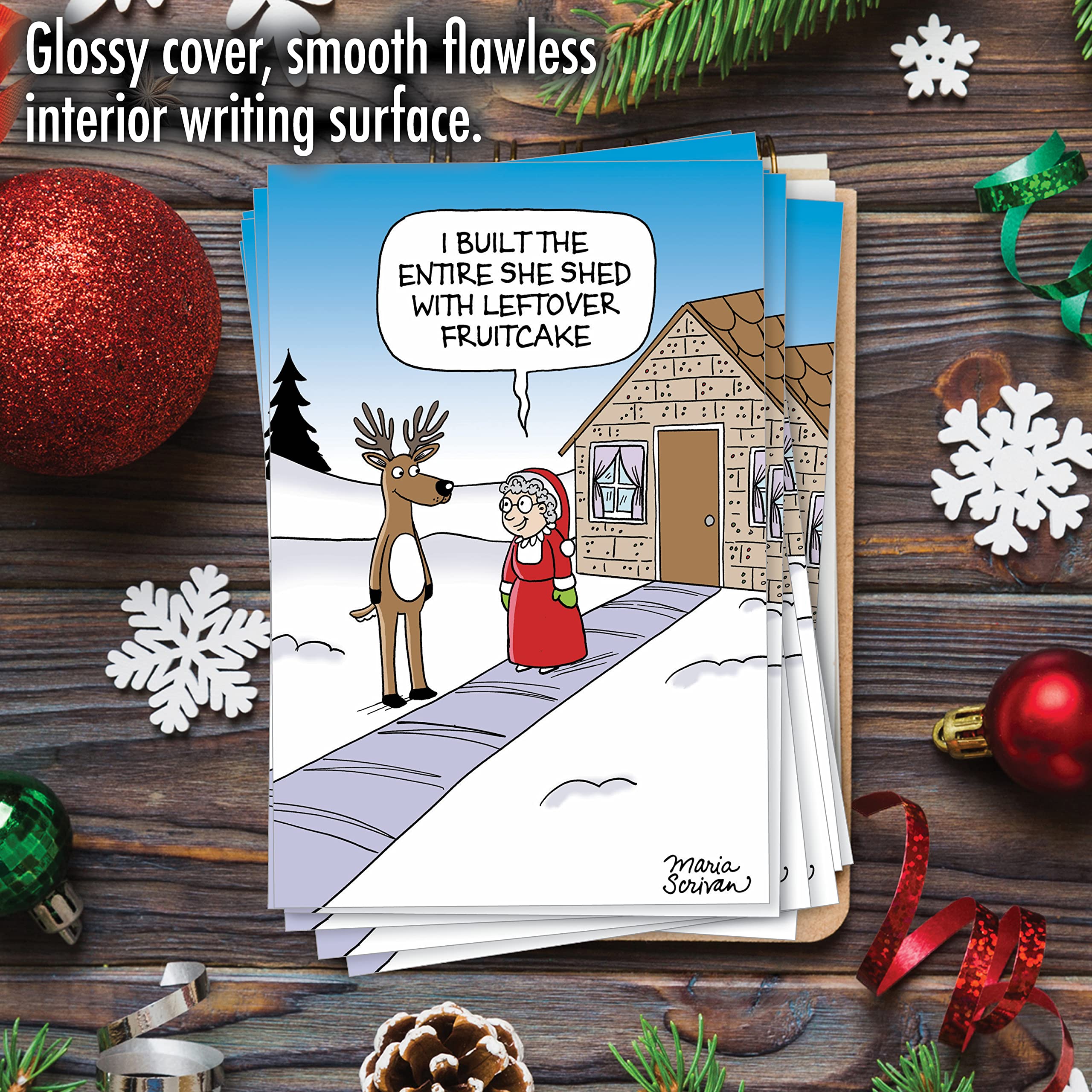 NobleWorks Weihnachtskarten-Set – 12 Lustige Cartoon-Karten Mit Umschlägen, Santa & Papagei Design