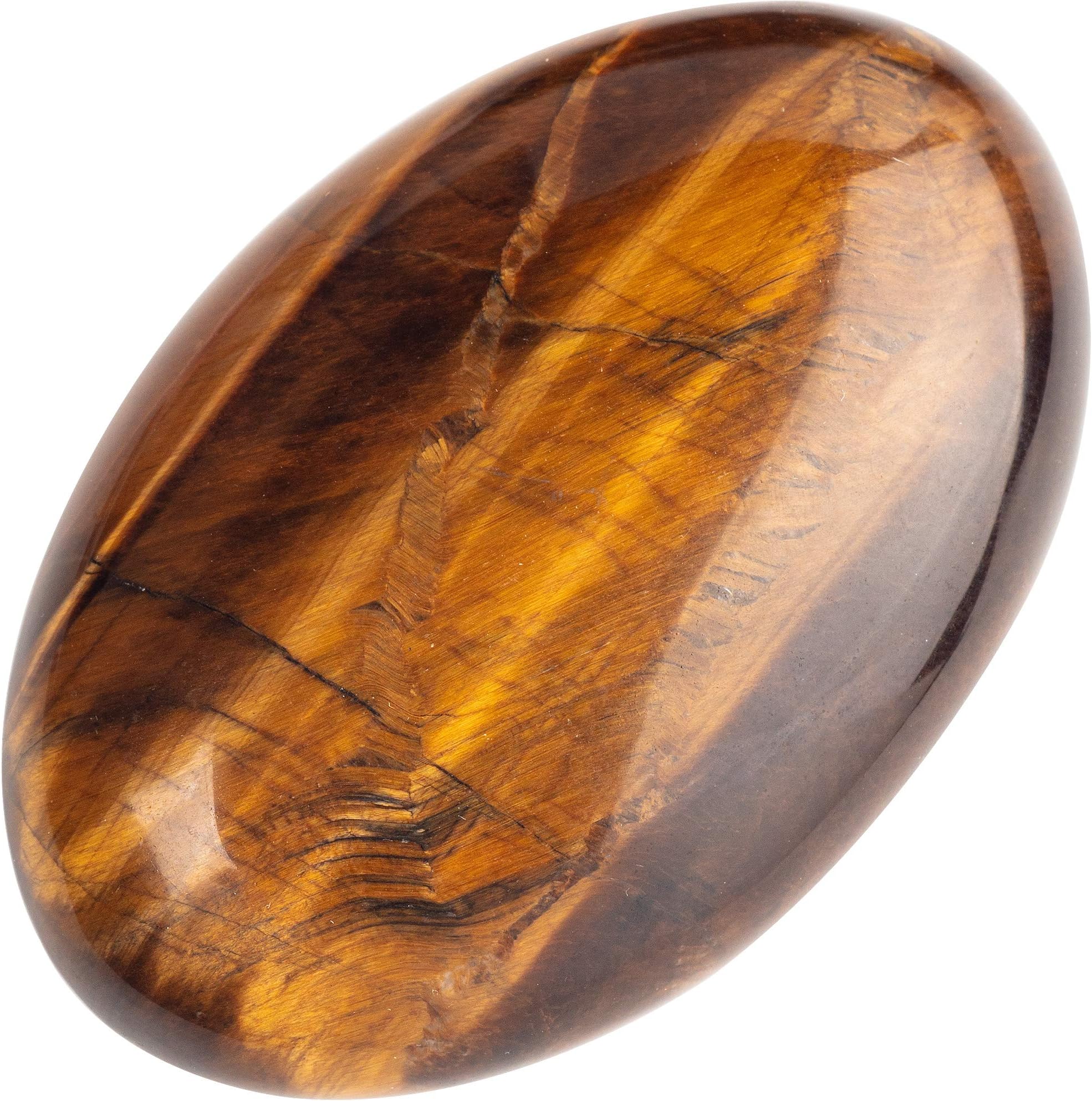 Tiger's Eye Palm Stone Crystal - Natural Chakra Reiki Polished Healing Love Oval Pocket Worry Stone Crystals for Anxiety Stress Relief Therapy