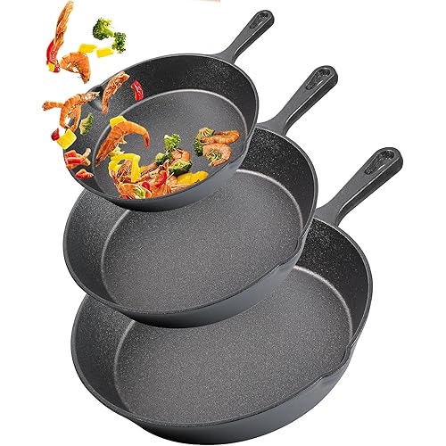 Vivicreate Cast Iron Skillet Pan Set of 3 – Pre-Seasoned Sartenes de Hierro Fundido – 6", 8", 10" Frying Pans for Stove, Oven, Grill – Heavy Duty Sartén Hierro Fundido Cookware Set