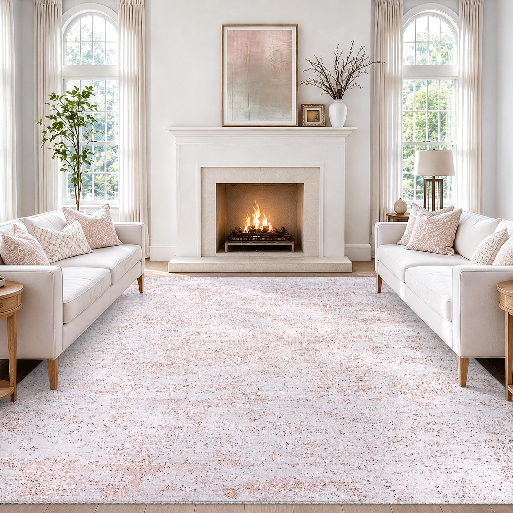 Photo 1 of 8x10 Area Rugs for Living Room Large Washable Carpets for Bedroom Pink