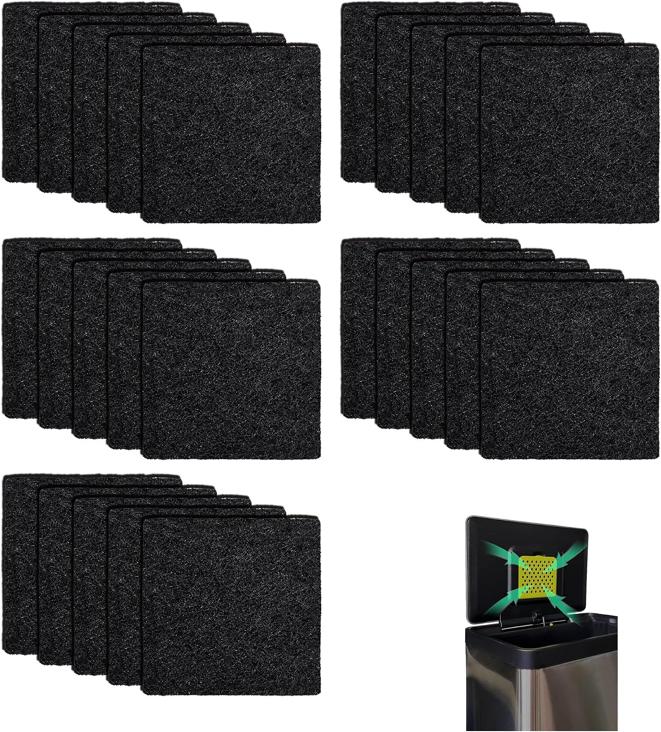 25 Pack Trash Can Odor Absorbing Filter Refills for EKO Garbage Cans and Compost Bin, Activated Charcoal Deodorizer, Activated Carbon Filter, Odor Absorber