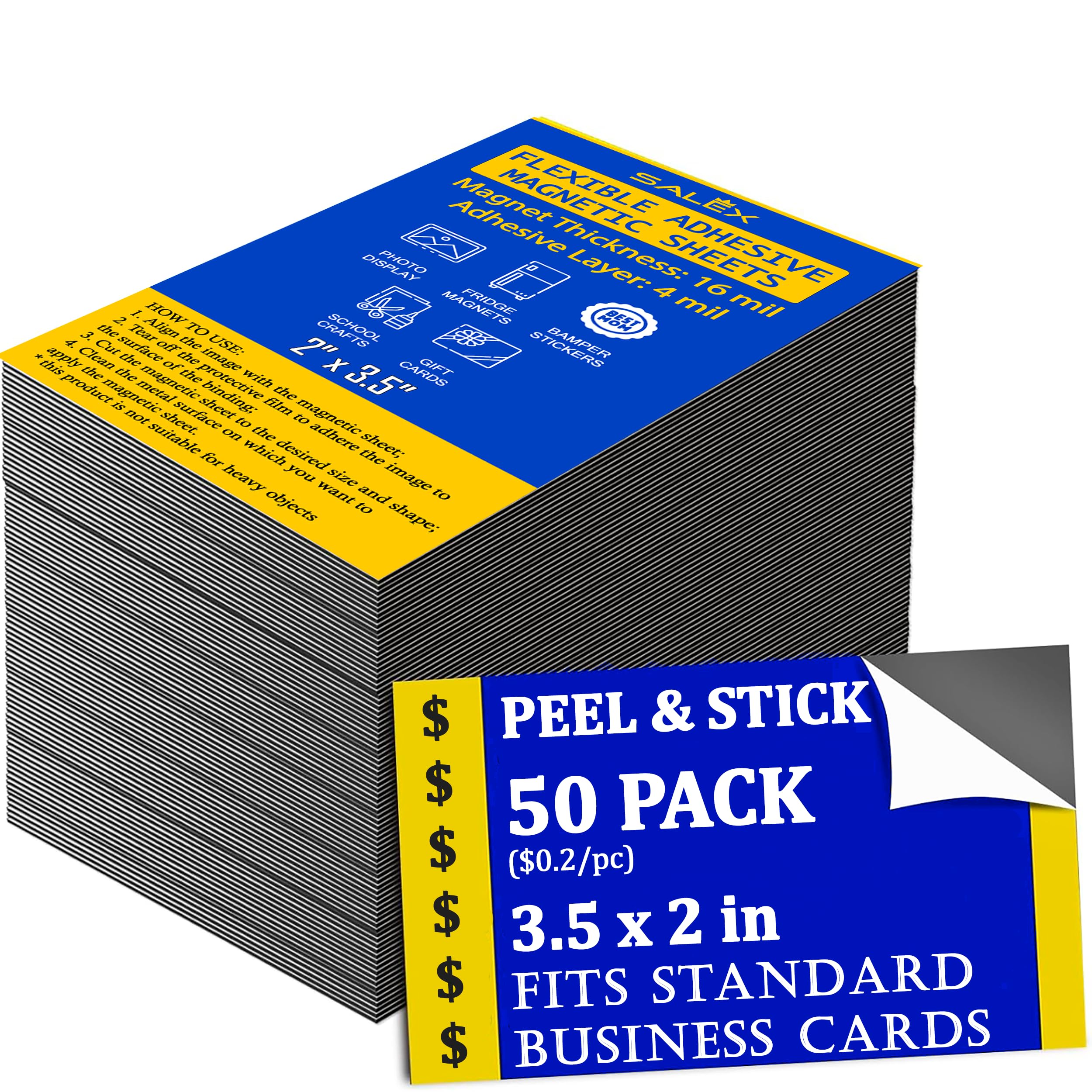 Hojas magnéticas adhesivas de 2 x 3.5 pulgadas, paquete de 50