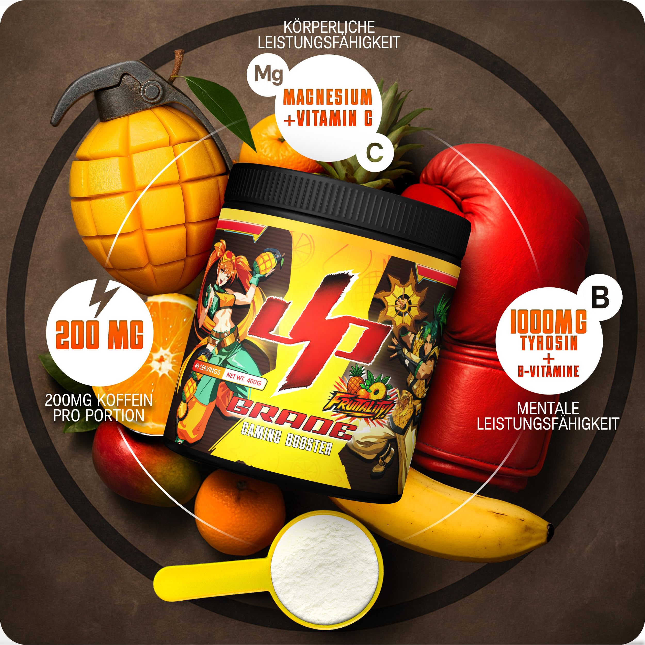 UP-GRADE Gaming Booster Bundle – Energy Drink Pulver für Fokus & Energie – 5 Sorten im Vorteils-Set – je 200mg Koffein, Vitamine & Magnesium – 5x40 Portionen (5x400g)