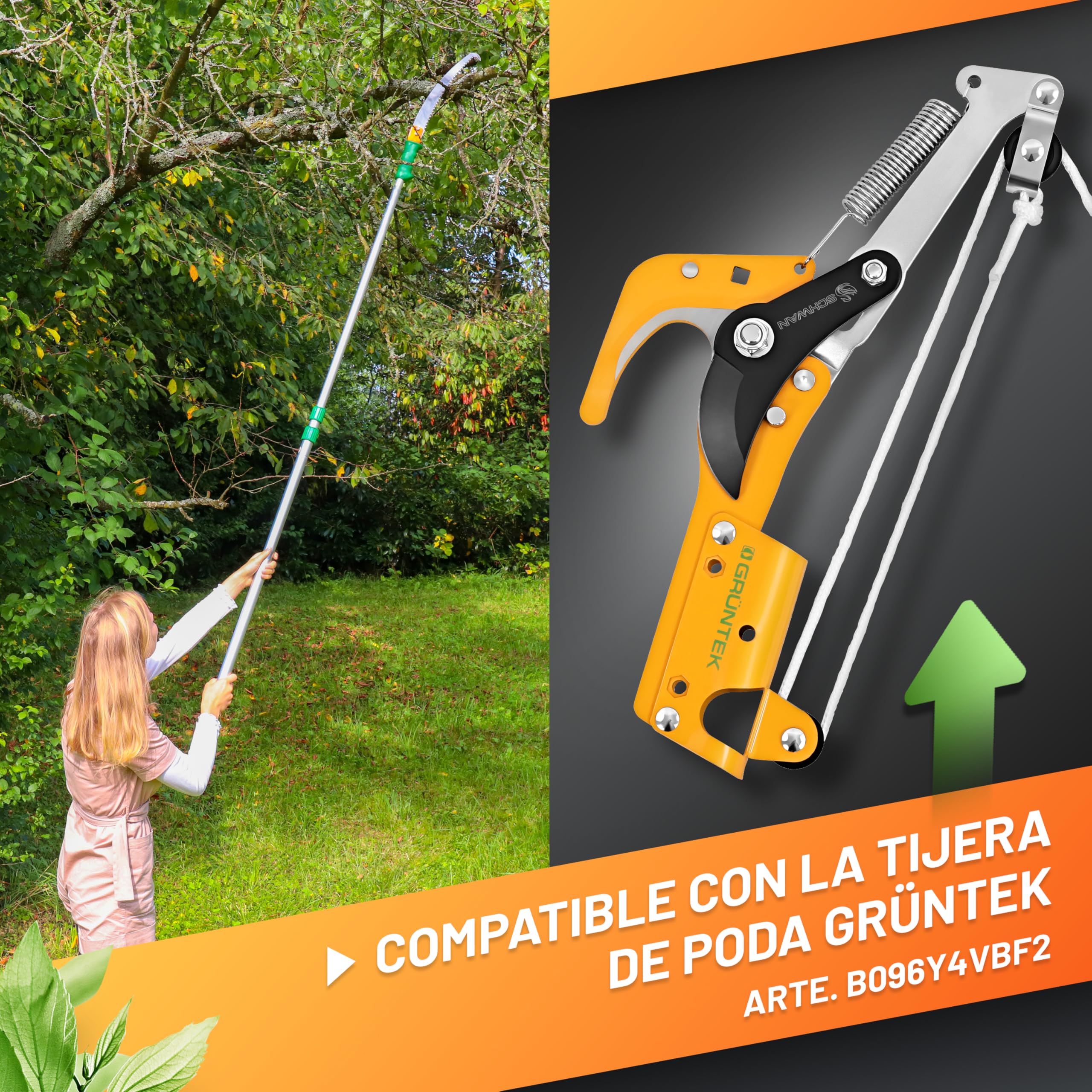 GRÜNTEK Sierra de Podar Télescopica Serrucho con Pértiga Telescópica Tijeras Cortarramas Altura 100-240 cm