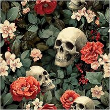 HAOKHOME Skull Peel and Stick Wallpaper Moody Gothic Floral Halloween Decor