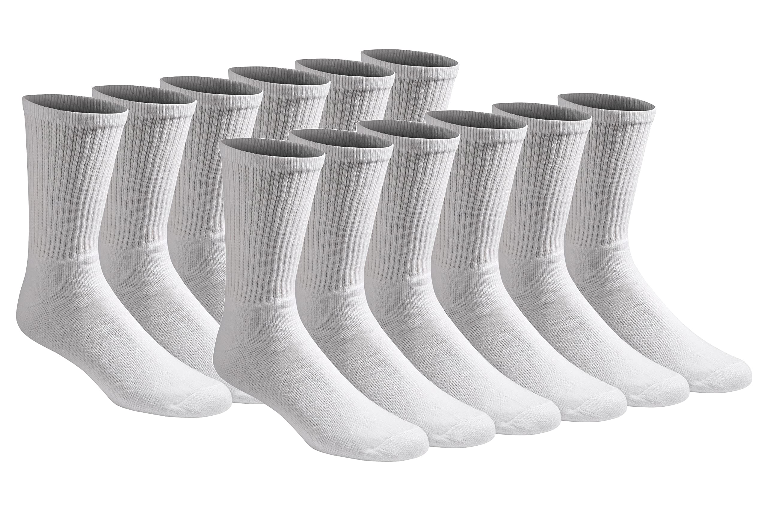 Dickies Men's White (12 Pairs) All Purpose Cushion Crew Socks (6/12 Packs), White (12 Pair), Shoe Size: 5-9
