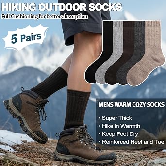 EBMORE Men Merino Wool Socks Super Thick Thermal Hiking Winter Warm Boot Heavy Soft Cozy Socks for Cold Weather