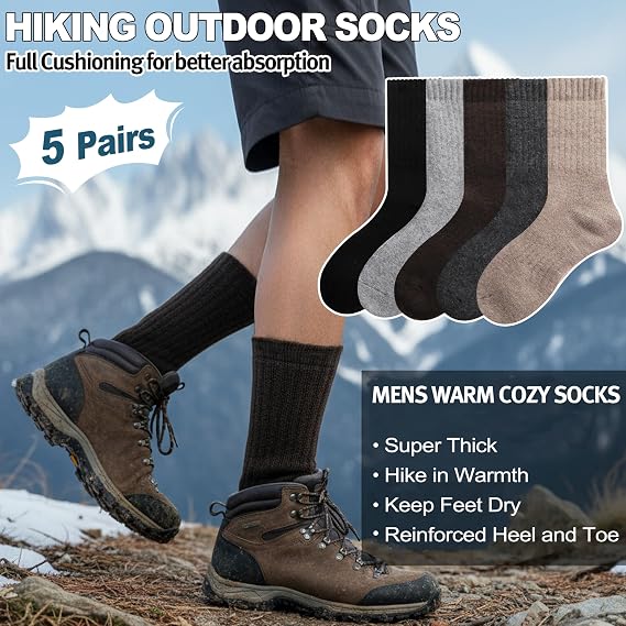 EBMORE Men Merino Wool Socks Super Thick Thermal Hiking Winter Warm Boot Heavy Soft Cozy Socks for Cold Weather