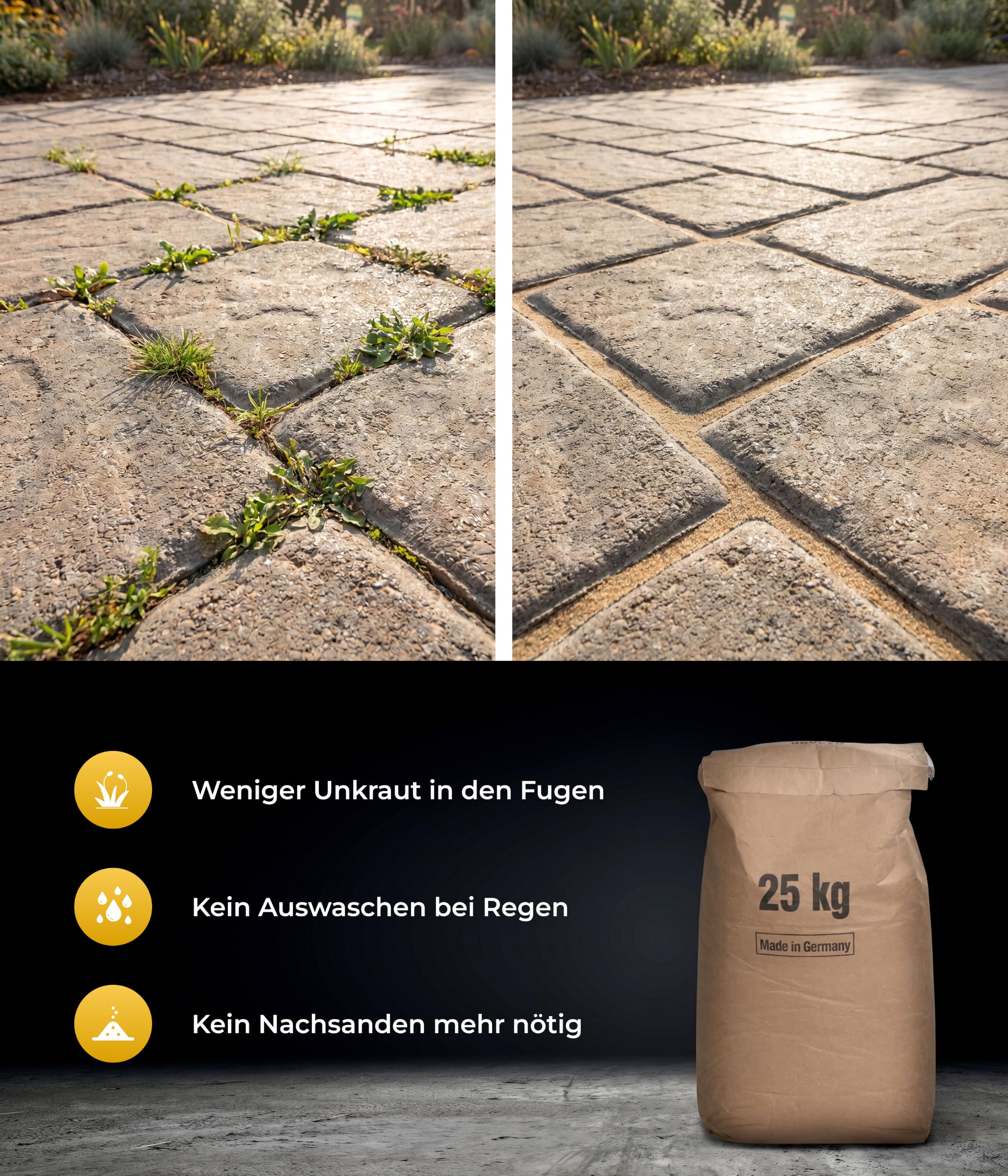 Quareo® Polymer Fugensand Basalt (25kg) – fugensand – wasserdurchlässig & selbsthärtend stabile Fugen, ideal für Pflaster und Terrasse – polymer fugensand, quarzsand