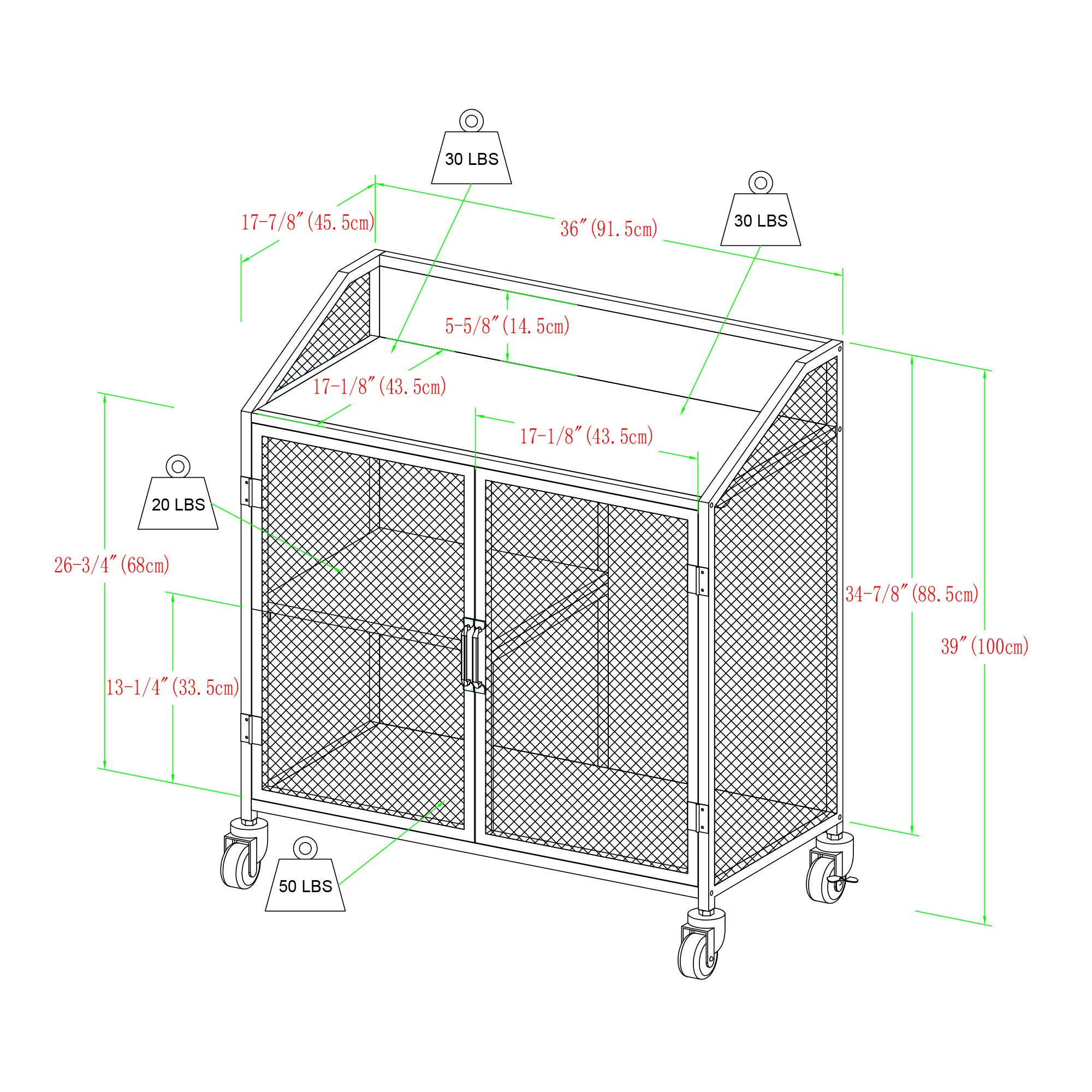 Walker Edison Urban Industrial Metal Mesh Double Door Rolling