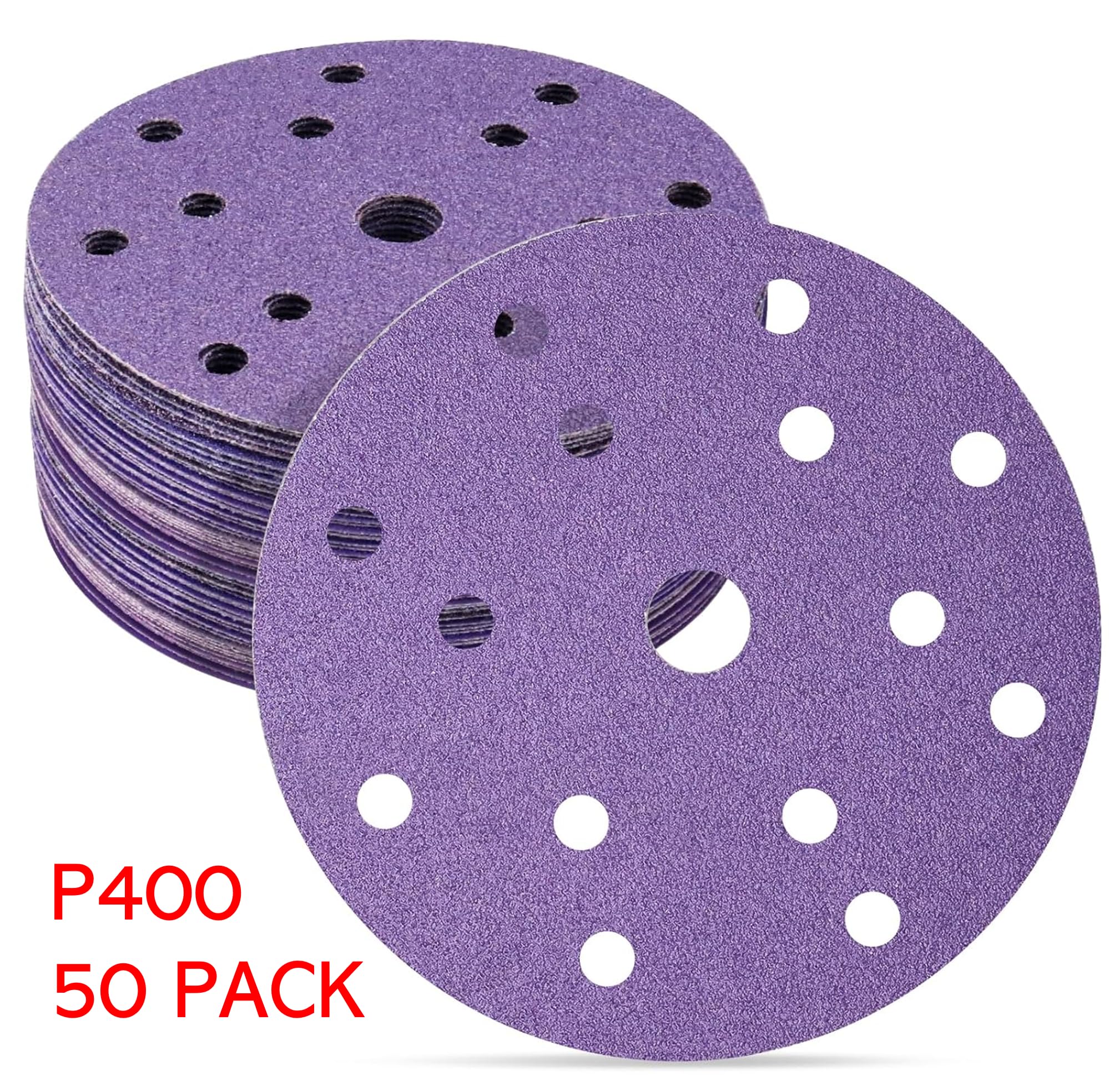 OSLONG 150mm 6 Inch 400 Grit Long Lasting Ceramic Sanding discs Hook and Loop 50 Pack, Purple - Image 2