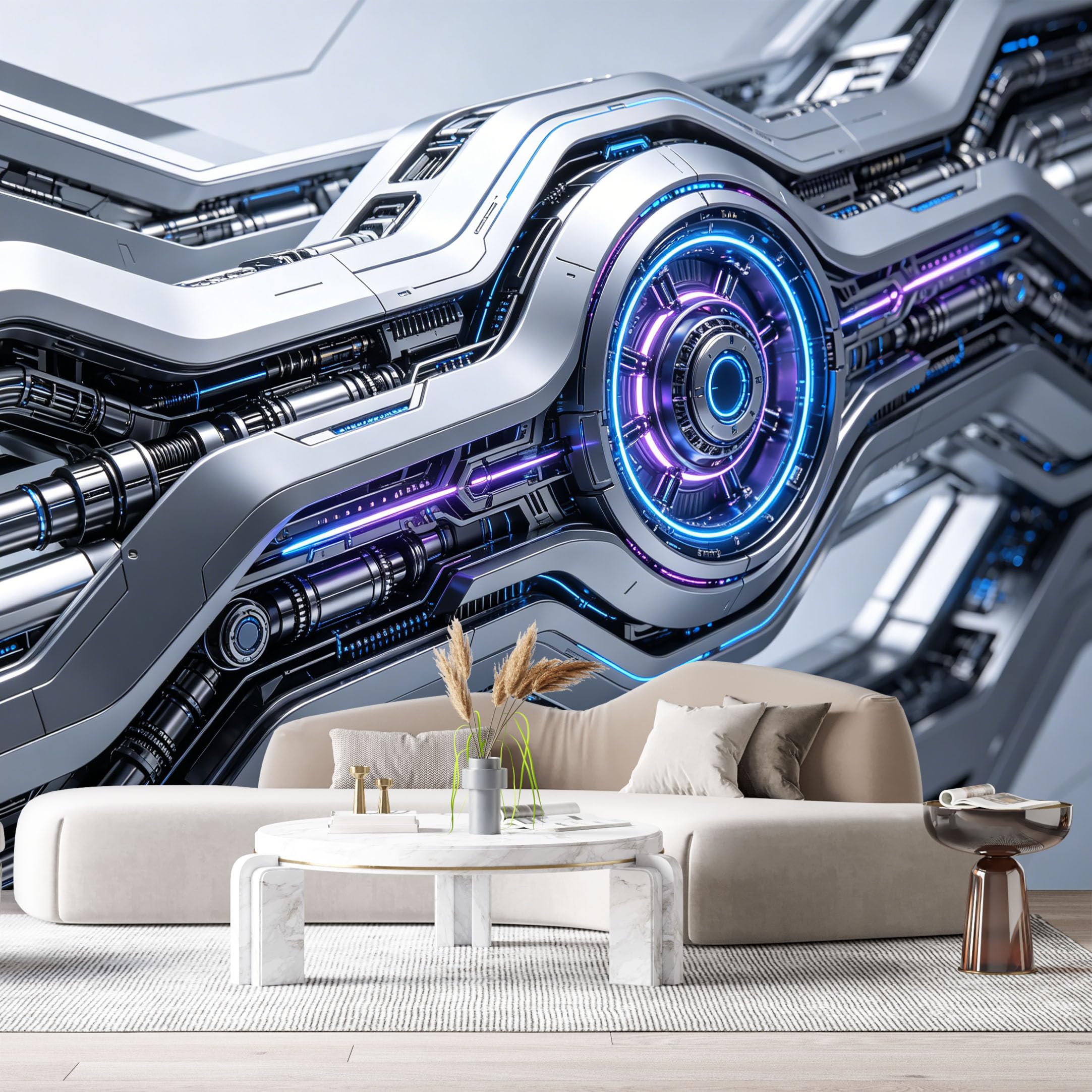 Custom Size Wall Murals Futuristic Abstract Tech Circuit 3D Metallic Core Design SelfAdhesive Wall Fabric Removable Large Wallpaper for Photo Living Room