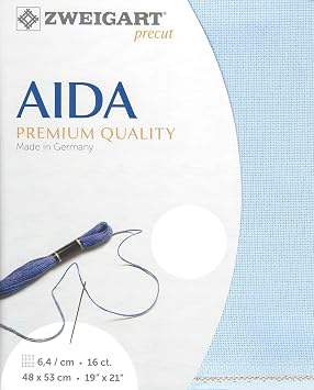 Wizardi Aida 16 Count Blue 3251/503. Needlework Canvas, Cross-Stitch Fabric, Embroidery Cloth, Needlepoint Canvas. 100% Cotton. Precut Zweigart