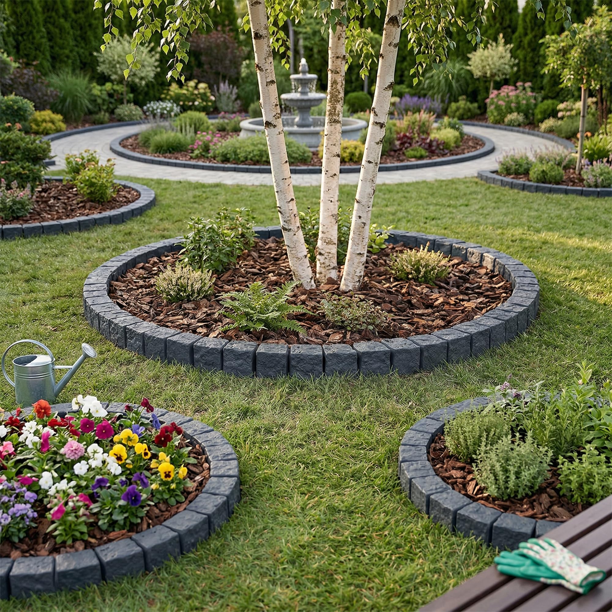 Borde para césped con aspecto de granito de 1,2 m Antracita, piedras de adoquines de plástico 10 x 10 x 10 cm – Delimitación de parterres, delimitación de jardineras, delimitación de parterres