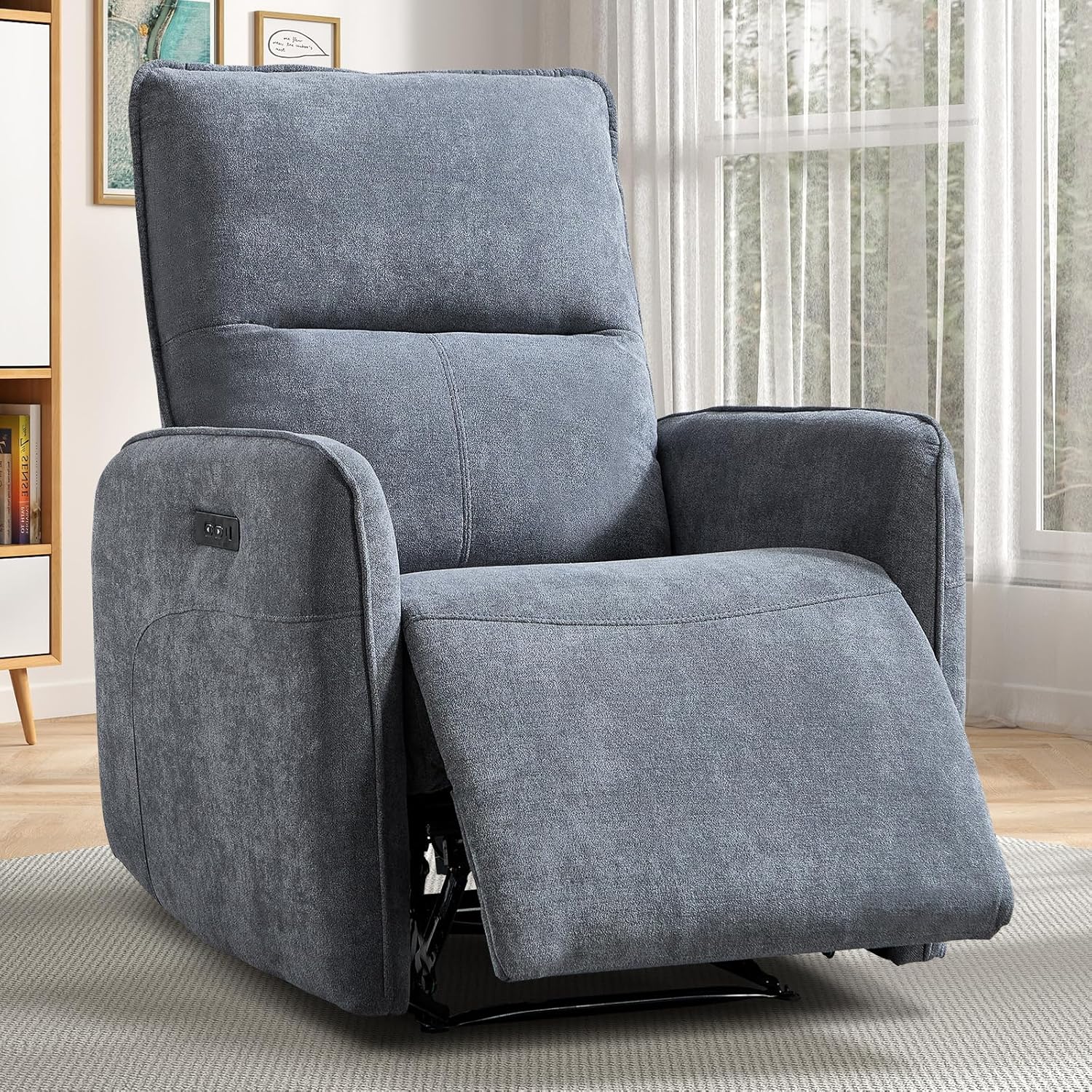 IOMOR Power Recliner Chair for Adults, Electric Recliner with USB Tape-C Ports, Zero Wall Single Reclining for Small Space, Living Room (1, Grey)