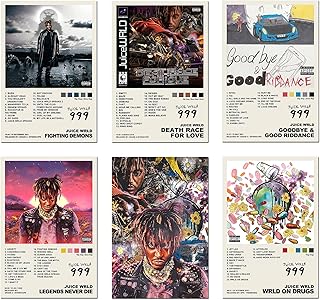 Music Album Poster 6 Piece Set on Canvas - Music Folklore Wall Art Print for Room Decor Aesthetic Preppy Music Room Decor Wall Decor posters(Unframed, 8x12 Inch - 6Count) Juice Wrld poster