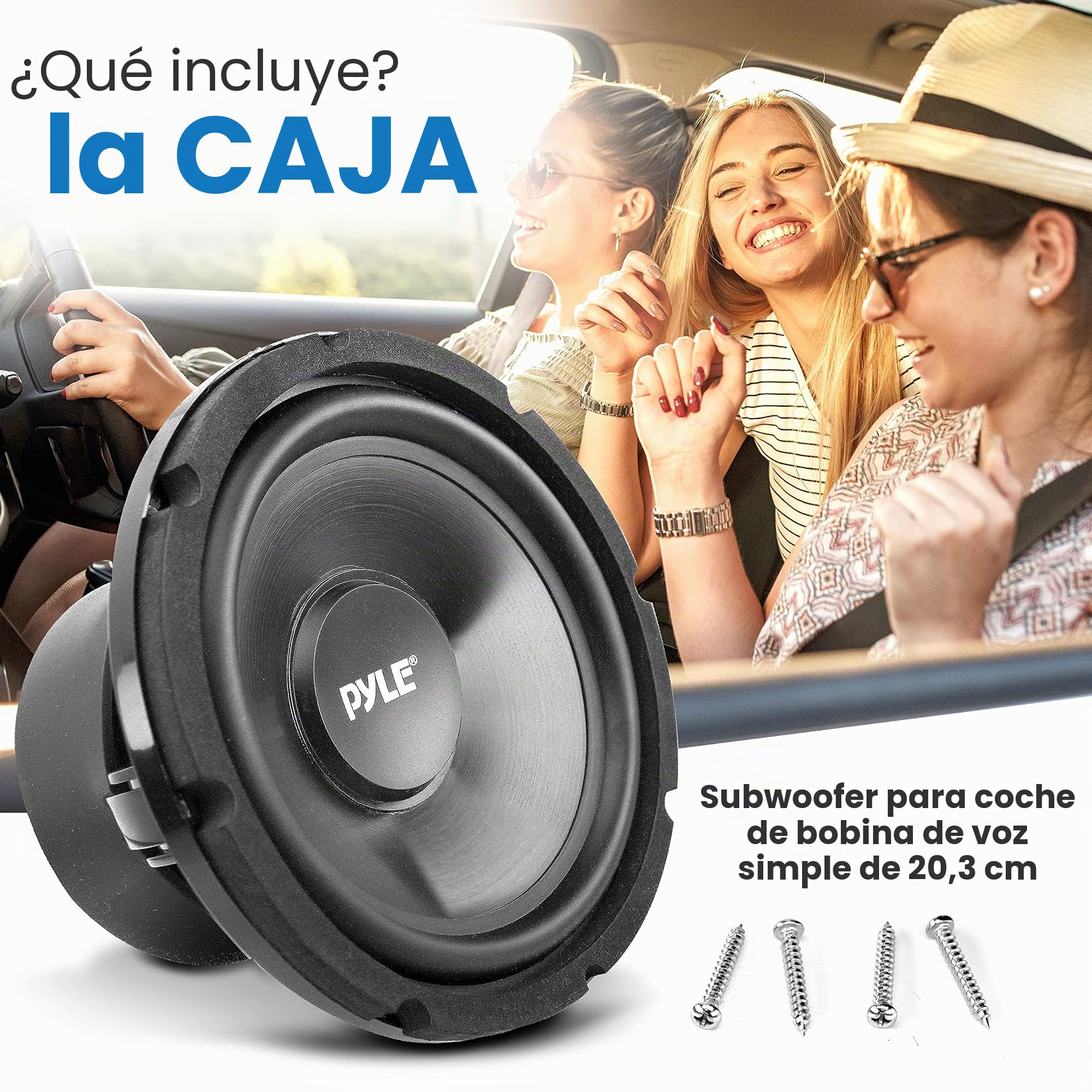 Pyle Subwoofer de Bobina de Voz única para Coche, 8 Pulgadas, 200 vatios a 4 ohmios, subwoofer Alimentado por Audio para automóvil, Cono de inyección con Borde de Goma, subwoofer de Coche de Alta