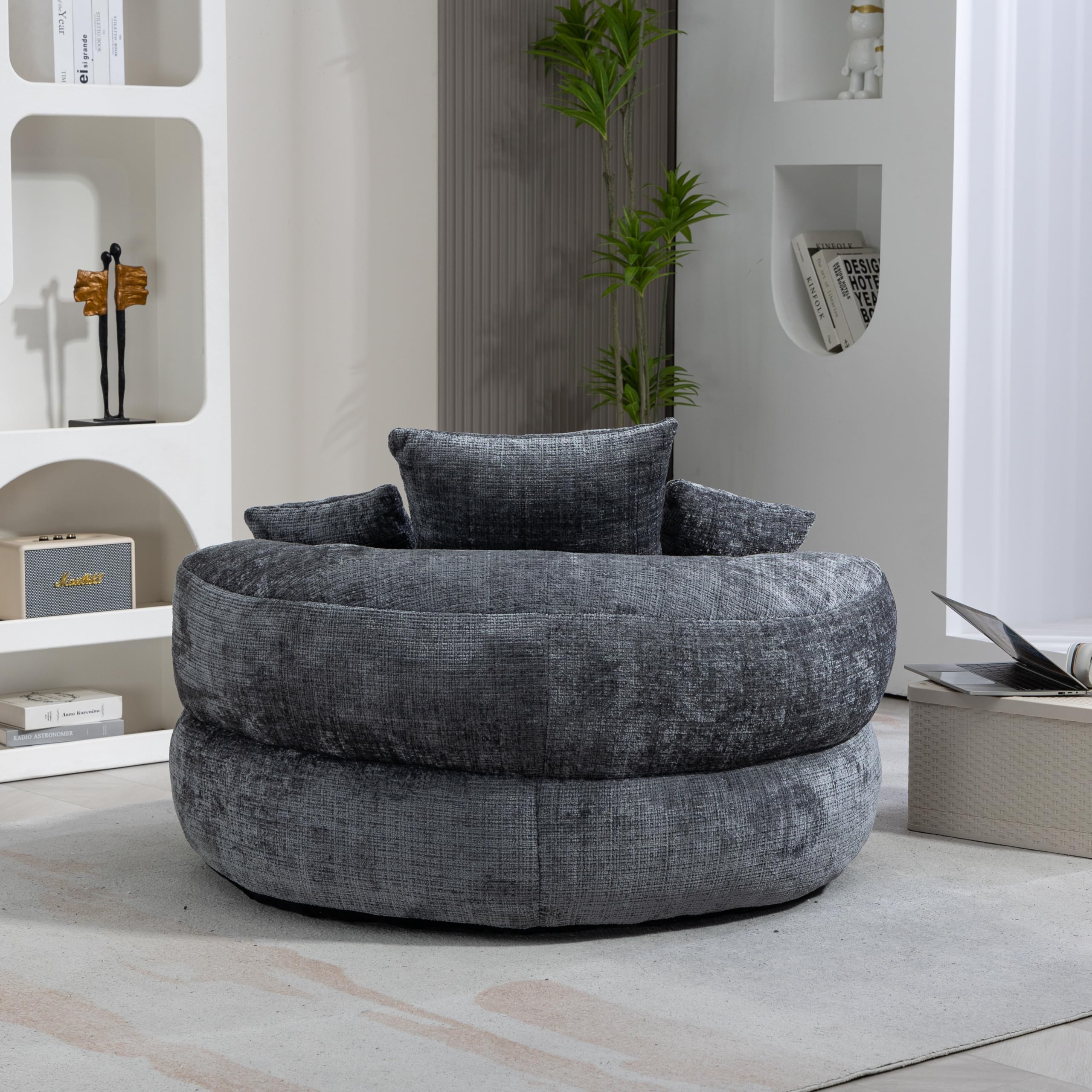 Lazy Sofa Durevole Comfort Lounger Schienale Alto Poltrona Sacco Divano con TRE Cuscini, Interno ed Esterno, Poltrona Gaming Singola per Camera da Letto, Ufficio, 108 x 108 x 52 cm (Grigio)