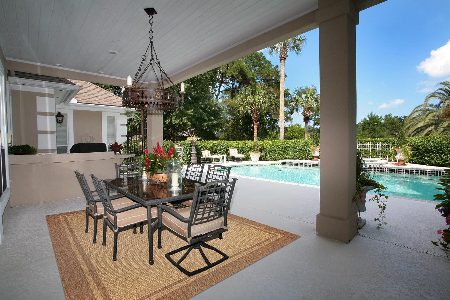Gertmenian Premium Flatweave Outdoor Furniture Rug 5x7 Furman Collection Sisal Woven Modern Patio Rugs, Lt. Brown