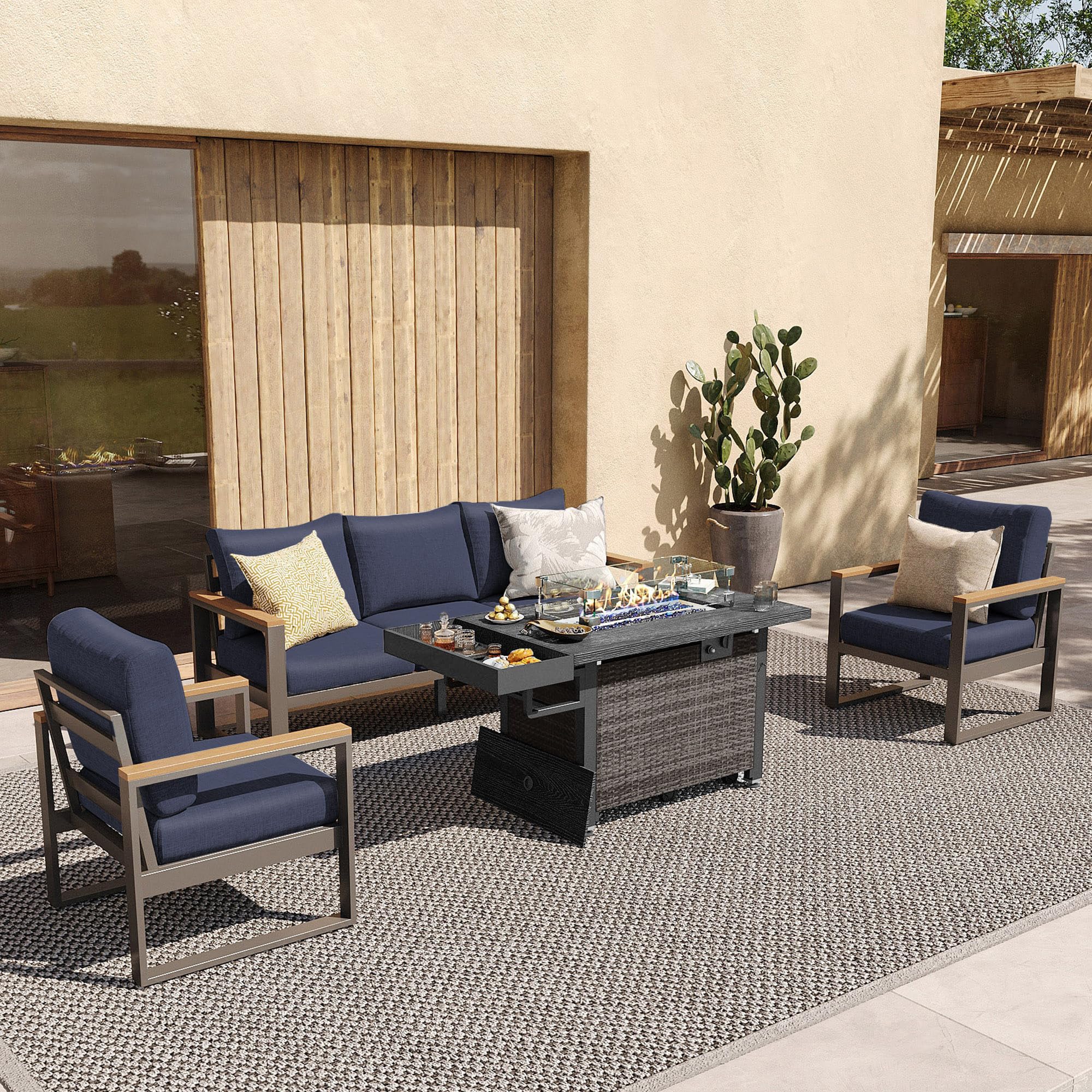 Sundale Outdoor Aluminum Patio Furniture Set with Wicker Fire Pit Table