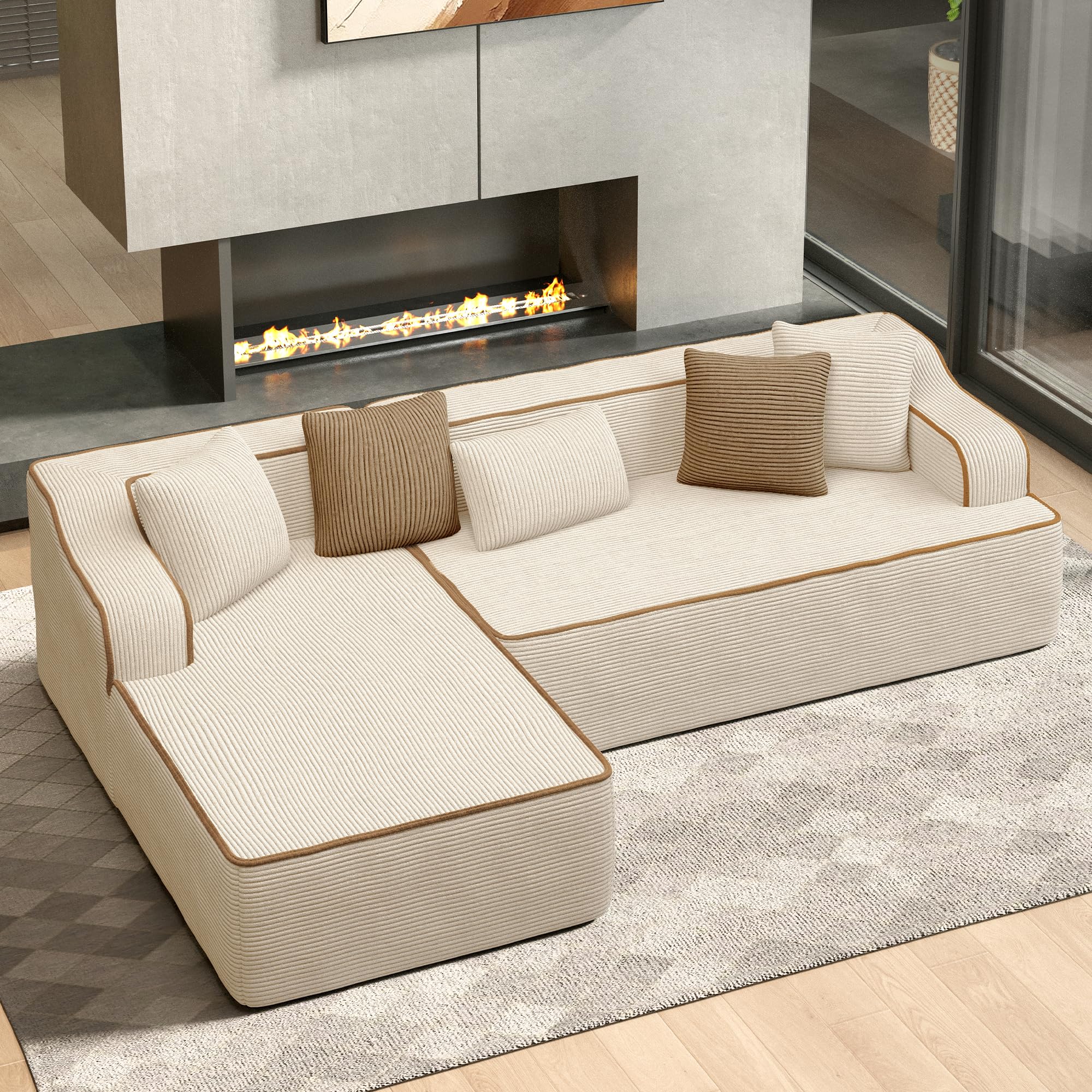 HERAS HOUSE 105 L Shaped Sectional with Chaise Living Room Cloud Couch Corduroy Modular Sofa with Wide Armrest