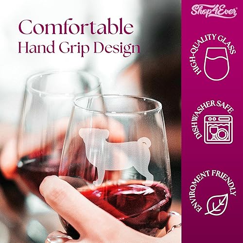 Miniatura 9 de shop4ever Copa de vino grabada de raza de perro Bulldog Francés, sin tallo, 15 onzas, regalo para amantes de los perros