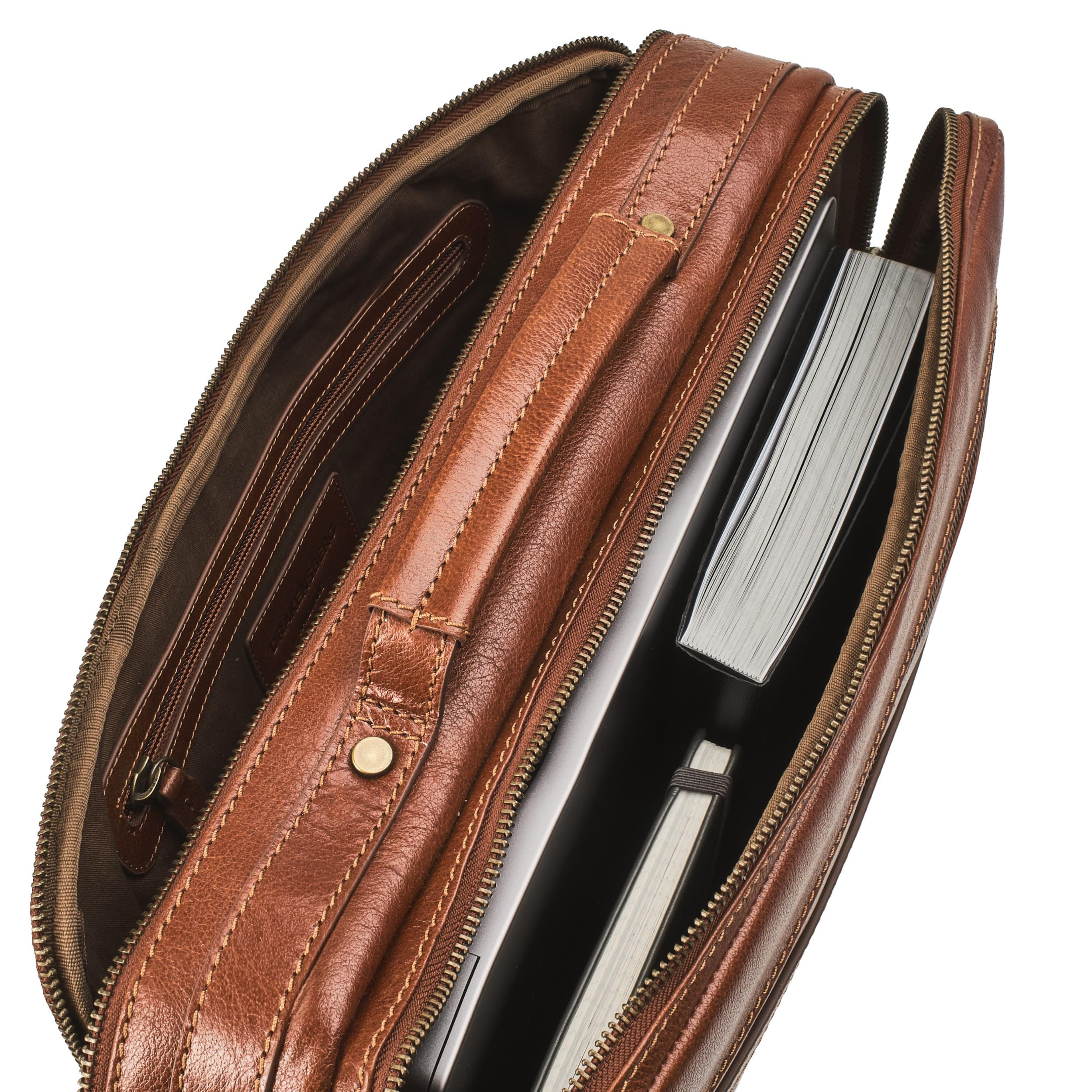DRAKENSBERG Leder Aktentasche 'Silvio' für Herren, 2 Hauptfächer, kompakte, luxuriöse 16" Laptoptasche für Business, 14L