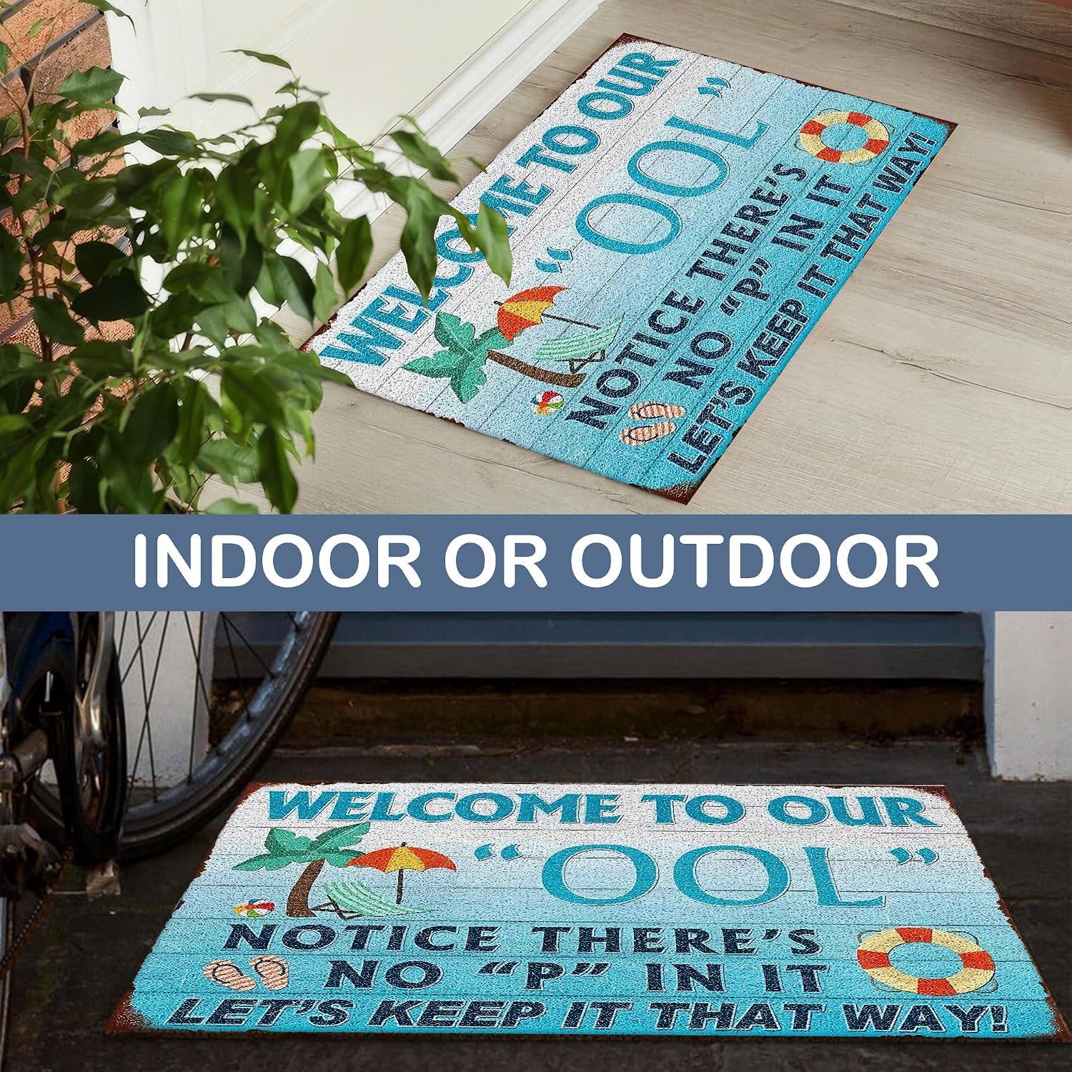 Summer Swimming Pool Door Mat, Funny Poolside Welcome Floor Mats Non-Slip for Front Door Porch Indoor Outside Entrance Entryway, Summer Coastal Doormat, 17x30 Inch