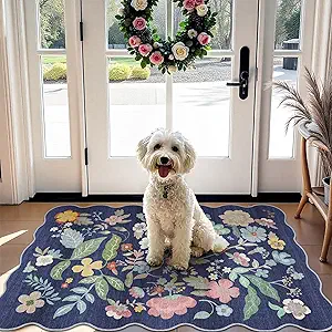 Washable Non-Slip Runner Rug 2x8: Water-Resistant Floral Kitchen Rug Indoor Low Pile Floor Mat for Living Room Bedroom Dining Room Ultra Soft Stain-Resistant Carpet for Pets Kids Family(2x8,Purple)