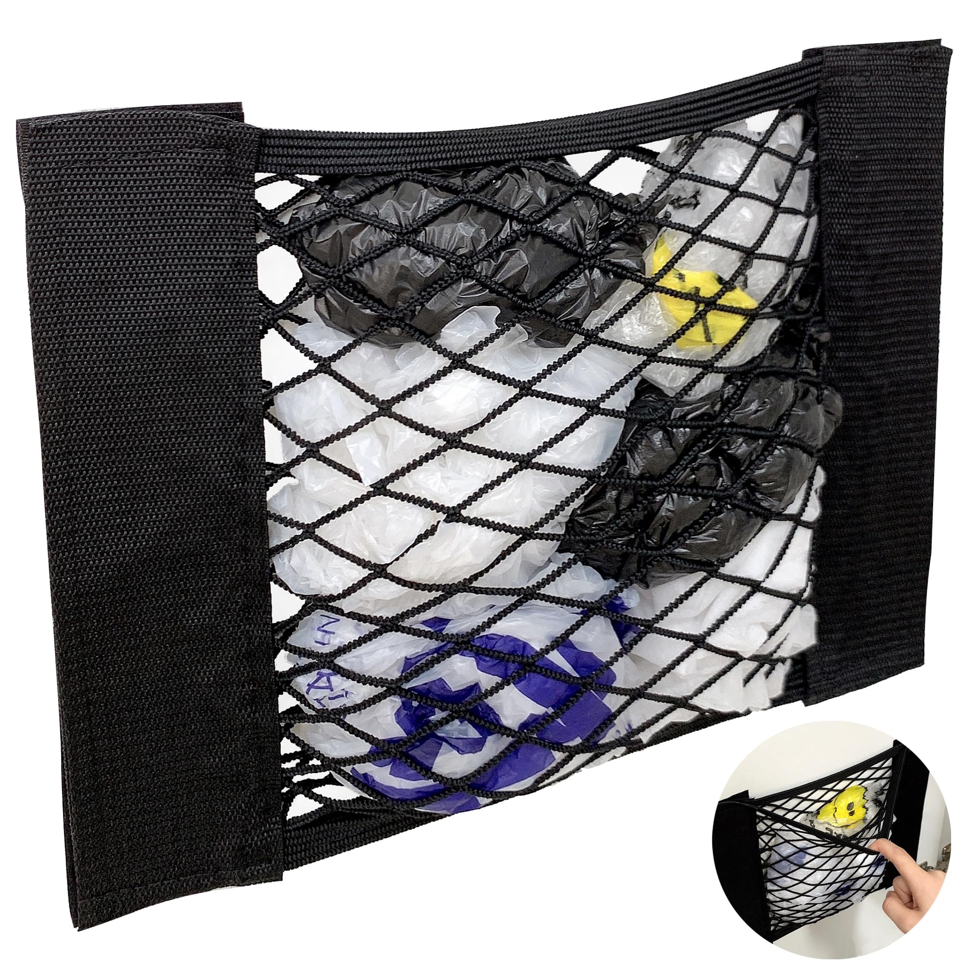Soporte para bolsas de plástico, red de almacenamiento de malla, organizador dispensador para papel de aluminio, bolsa de basura, bolsa de basura, envoltura de plástico, bolsa de compras