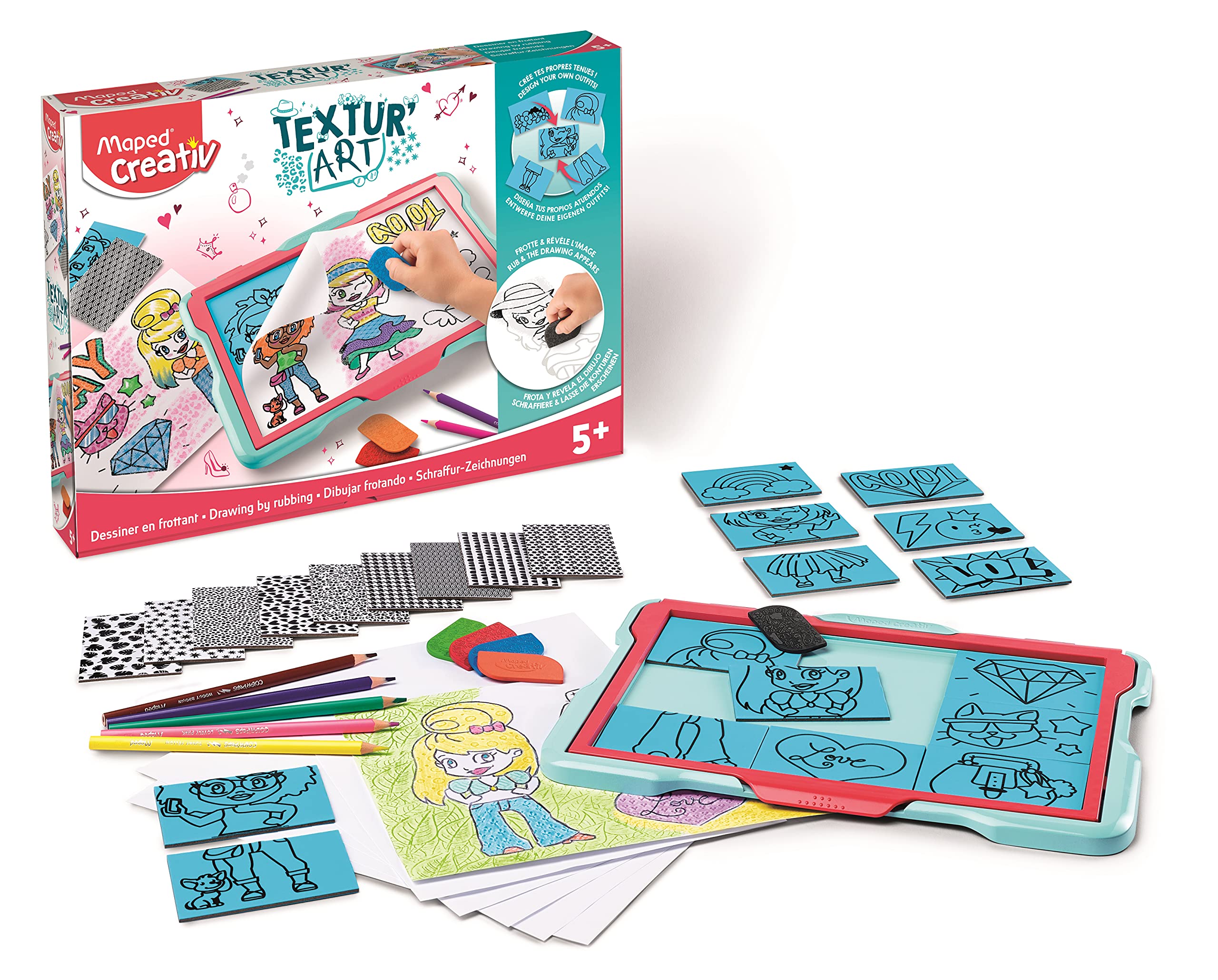Maped Creativ - Textur'Art Fashion - Rysowanie przez pocieranie - Zabawna taca do rysowania - Kreatywny wypoczynek dla dzieci od 5 lat 907046 Wielokolorowy