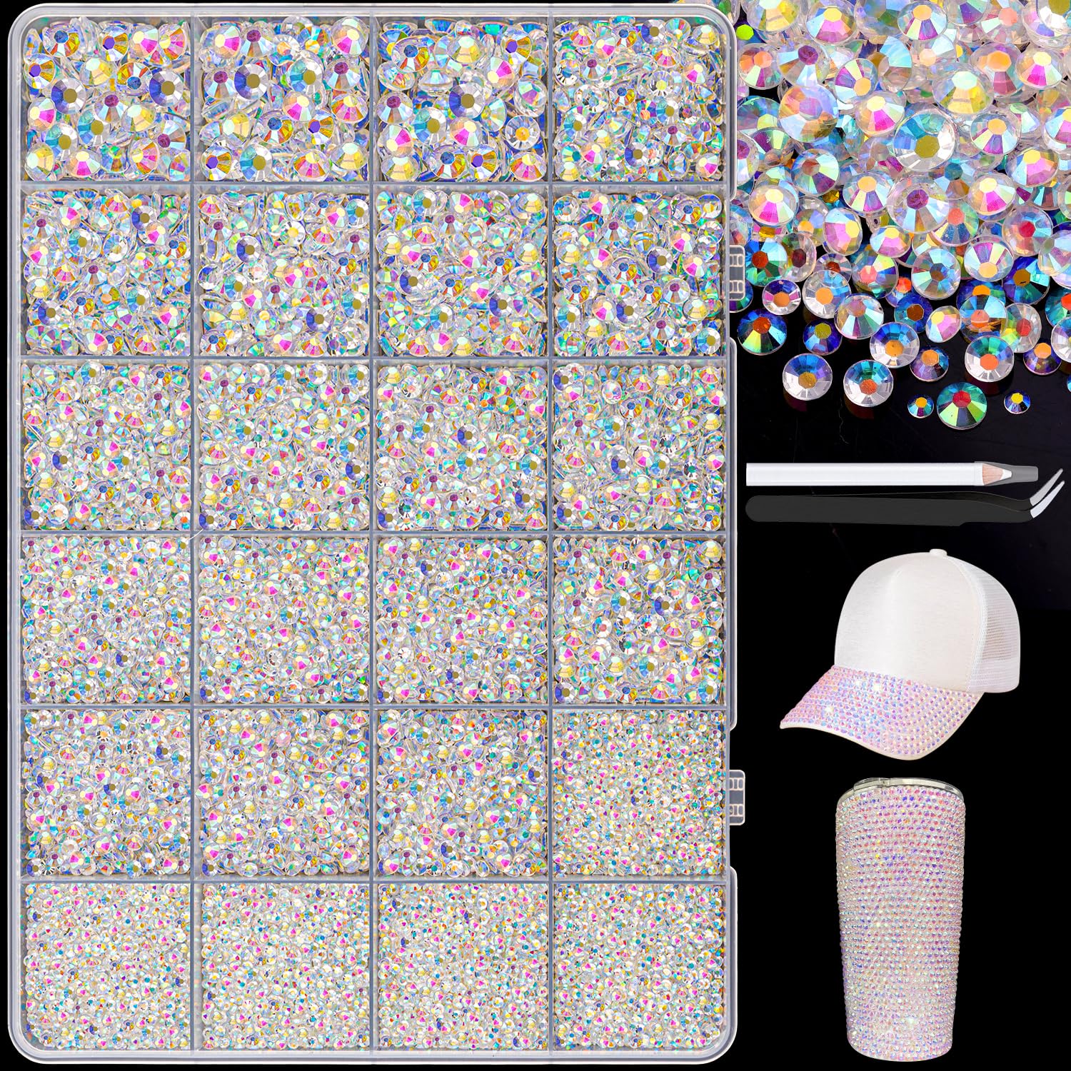 Resin Jelly Rhinestones with Tweezers for Crafts 2-6mm Mixed Sizes (Clear AB) Non Hotfix Gems Flat Back Bedazzling Crystal for Crafts Clothing