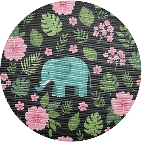 Playful Teal Elephants Round Table Placemats, Heat Resistant Non Slip Circle Washable Placemats for Kitchen one sizex4 disponible en Yaxa Costa Rica